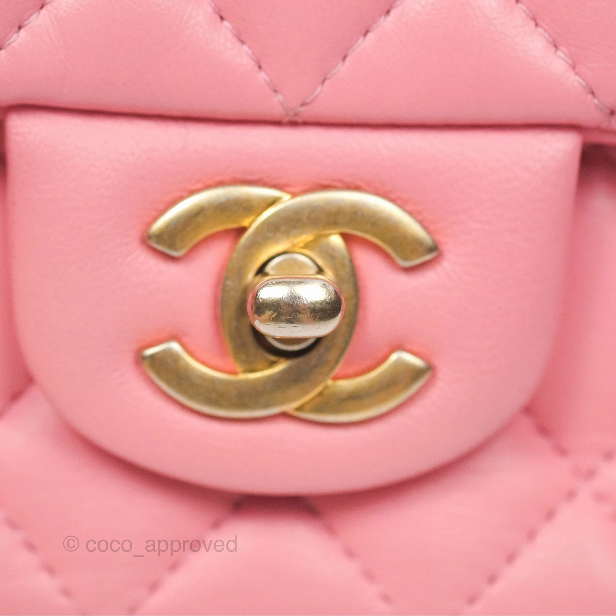 Chanel Mini Square Pink Lambskin Aged Gold Hardware