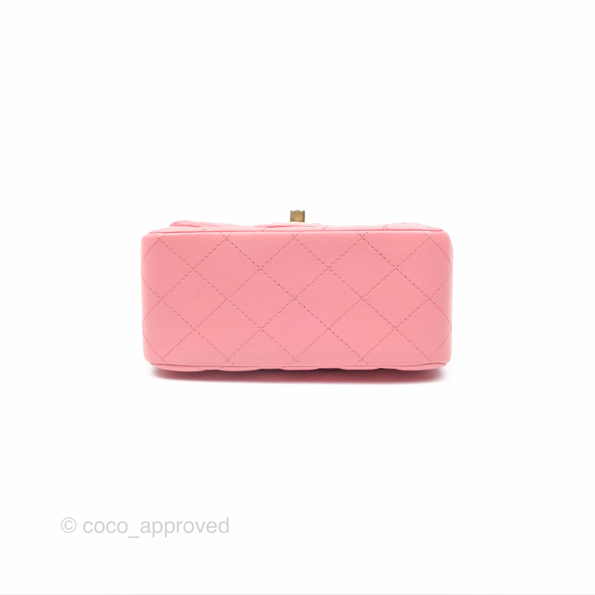 Chanel Mini Square Pink Lambskin Aged Gold Hardware
