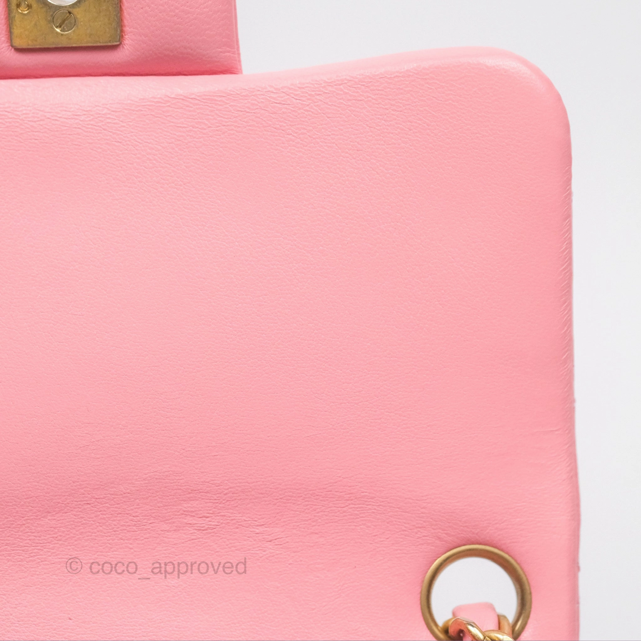 Chanel Mini Square Pink Lambskin Aged Gold Hardware
