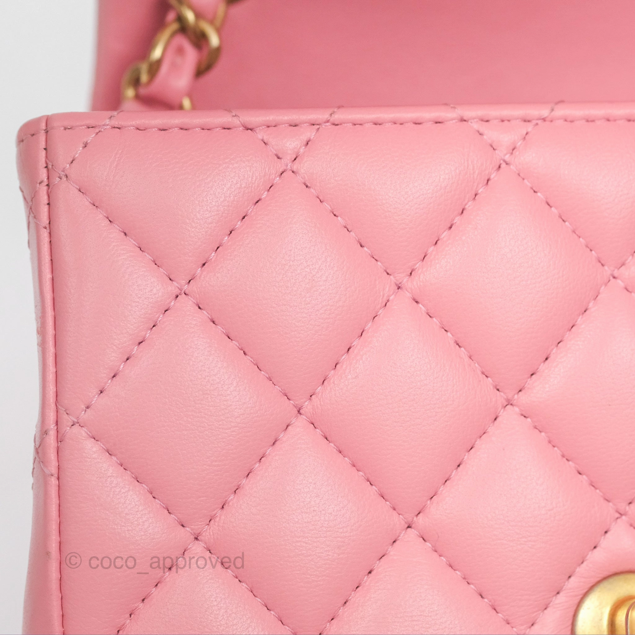 Chanel Mini Square Pink Lambskin Aged Gold Hardware