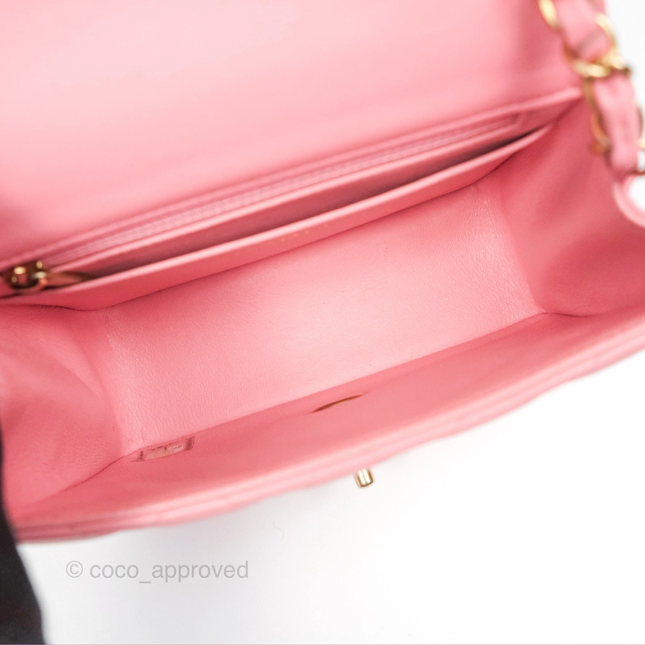 Chanel Mini Square Pink Lambskin Aged Gold Hardware