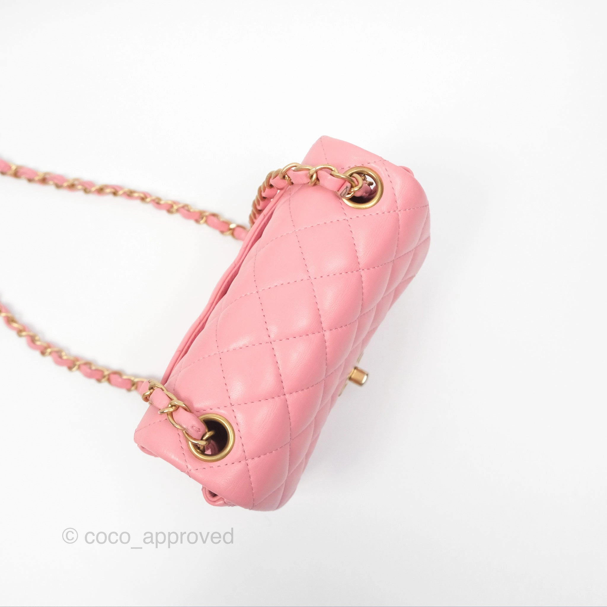 Chanel Mini Square Pink Lambskin Aged Gold Hardware