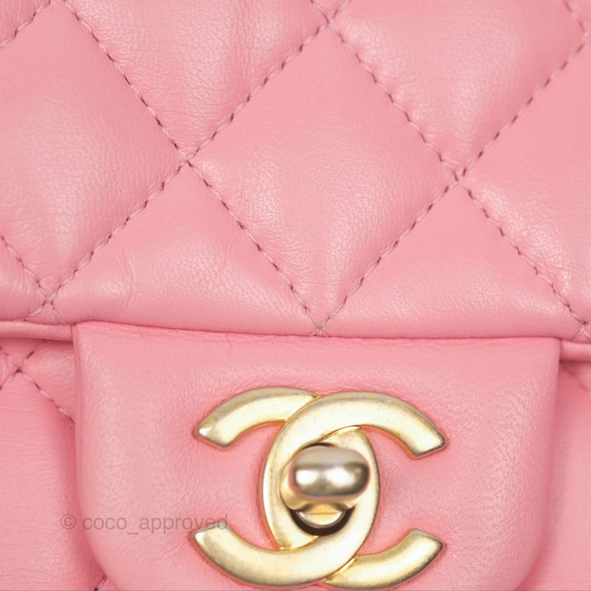 Chanel Mini Square Pink Lambskin Aged Gold Hardware