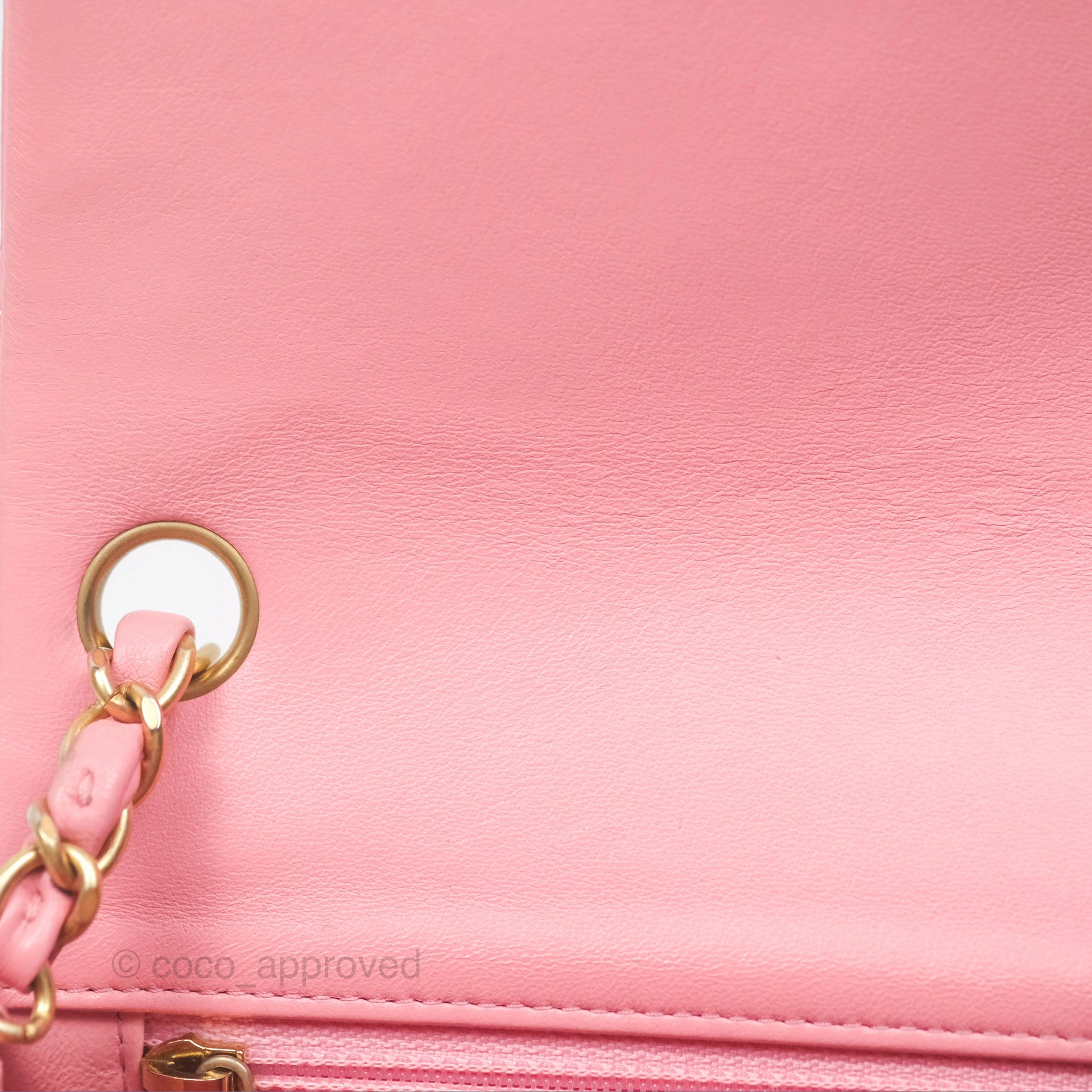 Chanel Mini Square Pink Lambskin Aged Gold Hardware