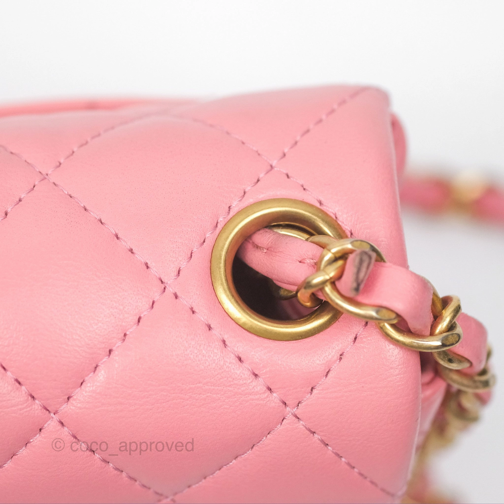 Chanel Mini Square Pink Lambskin Aged Gold Hardware