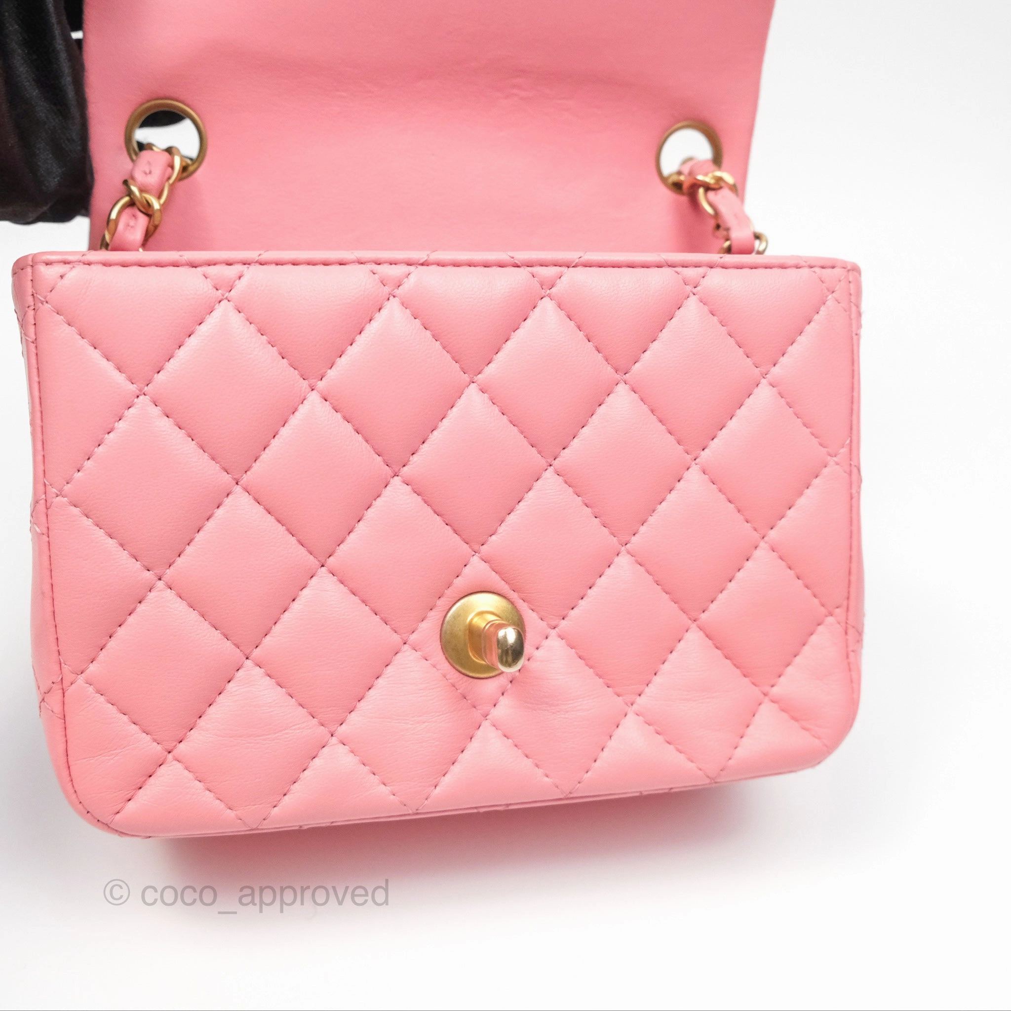 Chanel Mini Square Pink Lambskin Aged Gold Hardware