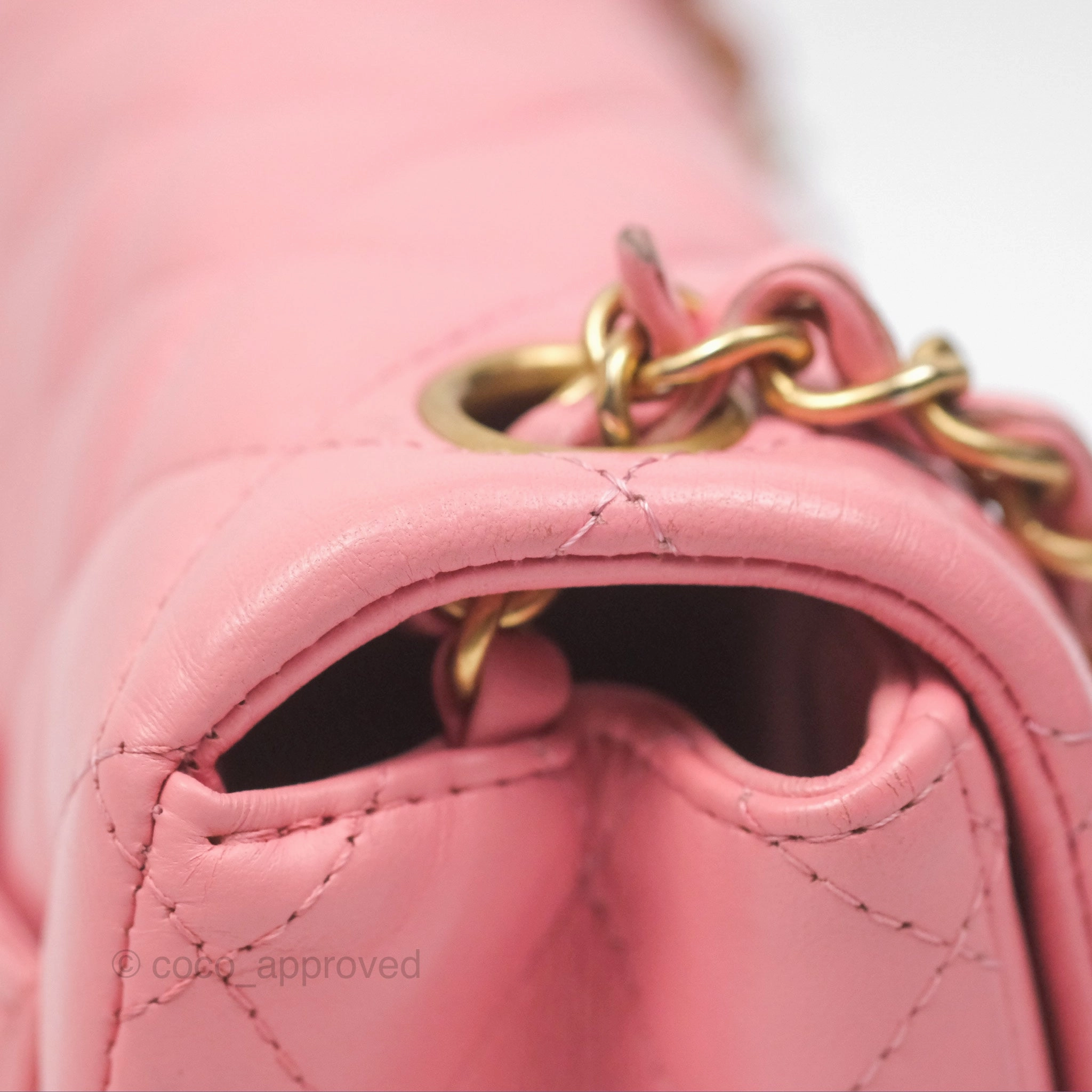 Chanel Mini Square Pink Lambskin Aged Gold Hardware