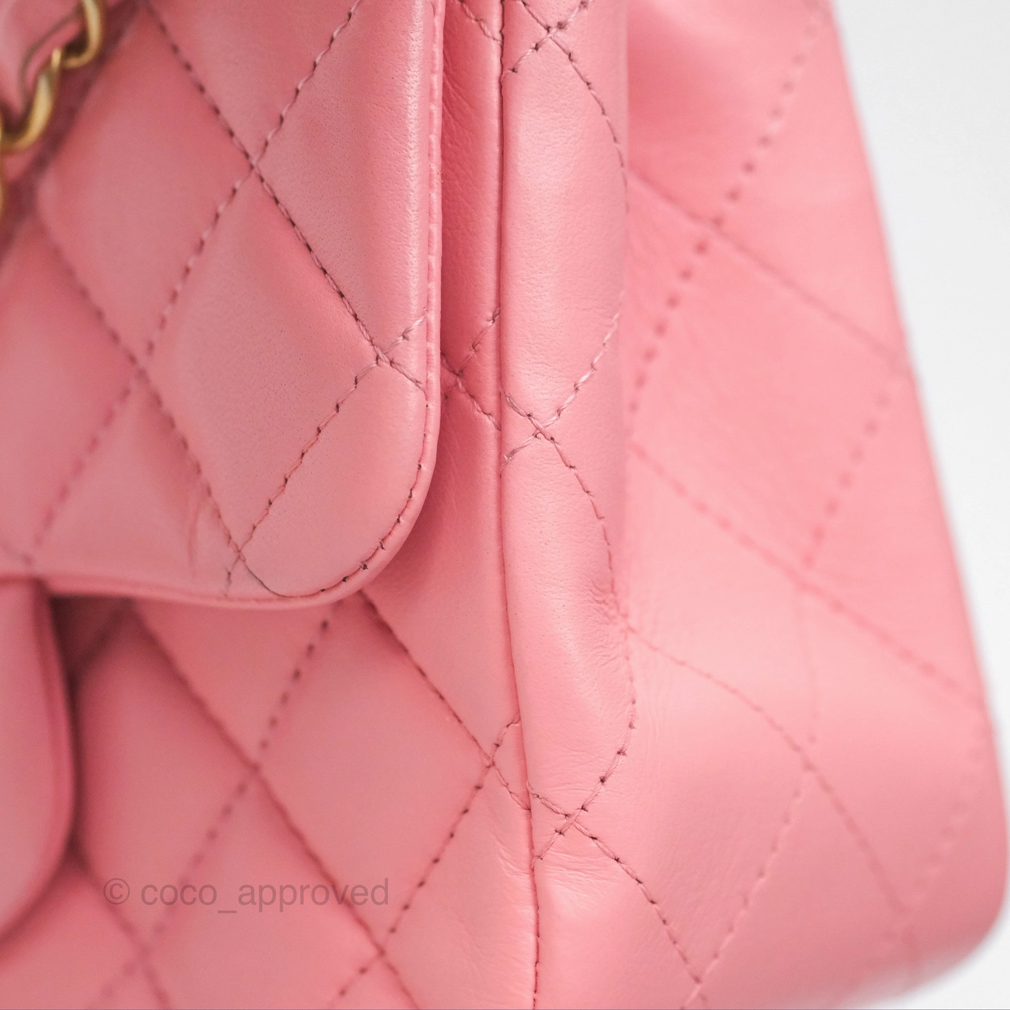 Chanel Mini Square Pink Lambskin Aged Gold Hardware