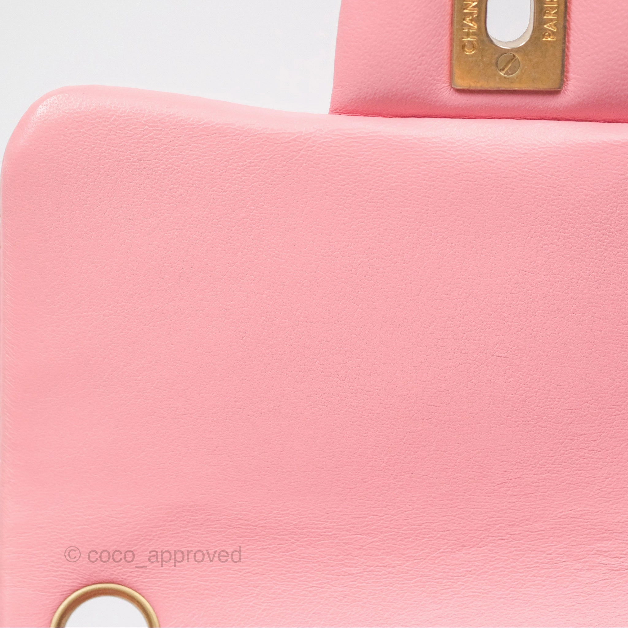 Chanel Mini Square Pink Lambskin Aged Gold Hardware