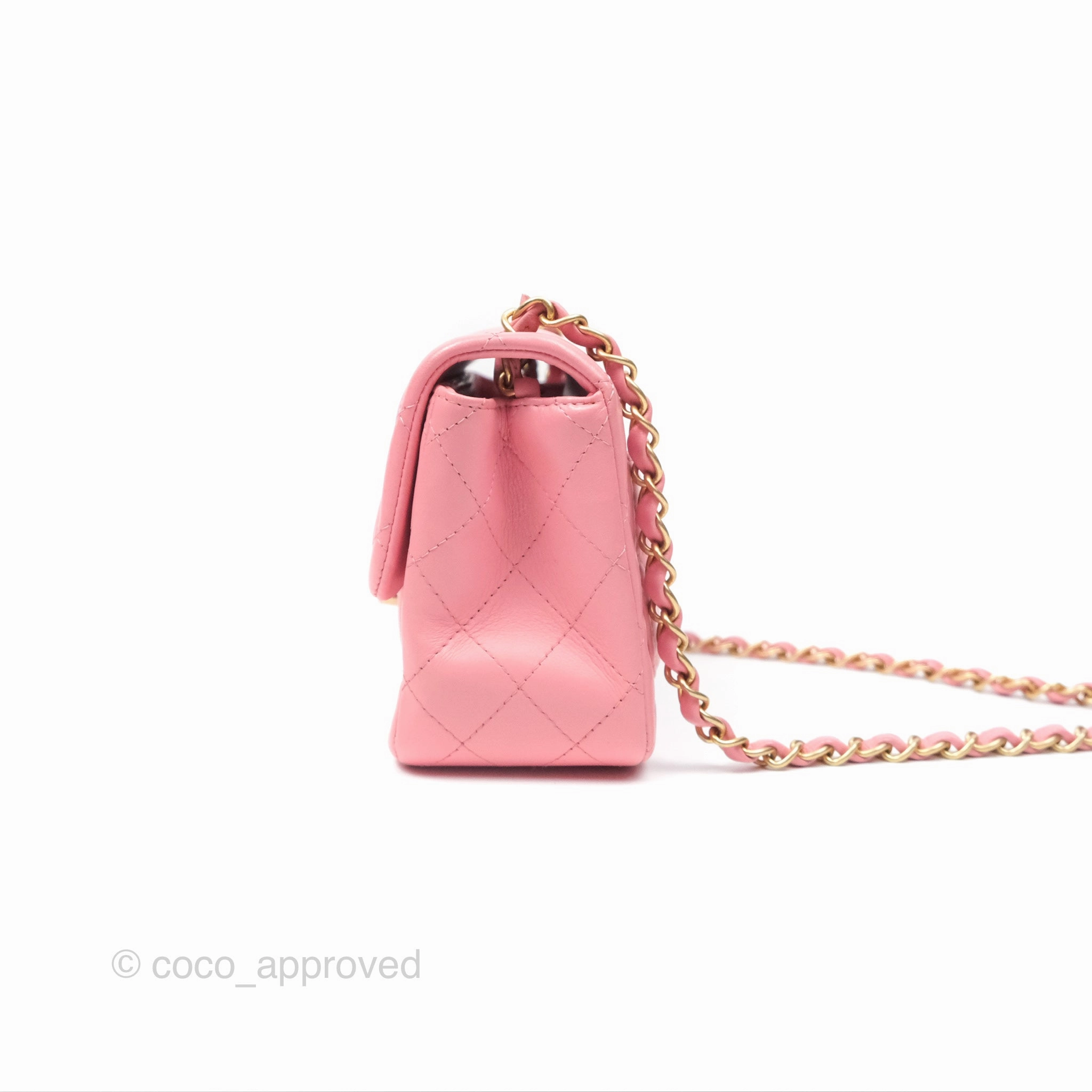 Chanel Mini Square Pink Lambskin Aged Gold Hardware