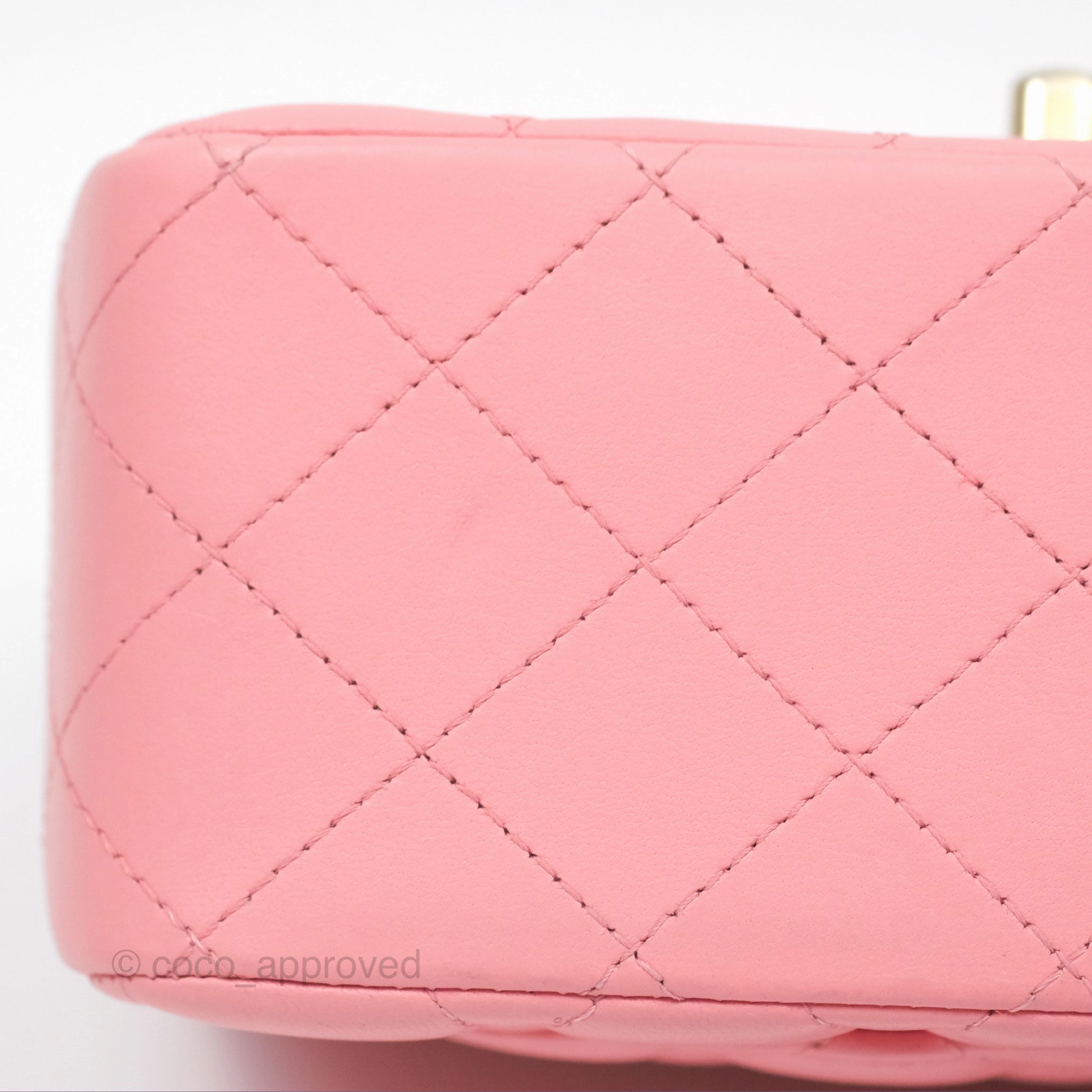 Chanel Mini Square Pink Lambskin Aged Gold Hardware