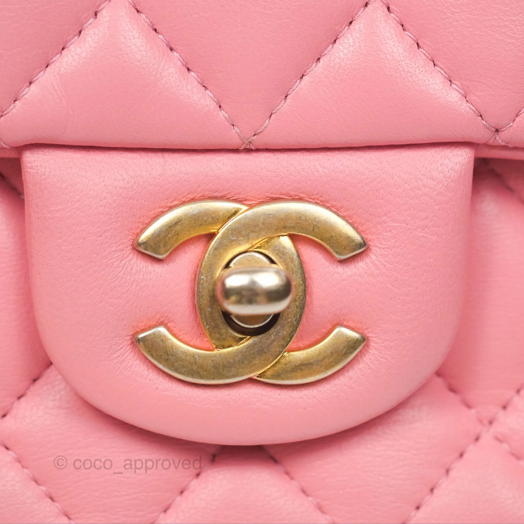 Chanel Mini Square Pink Lambskin Aged Gold Hardware