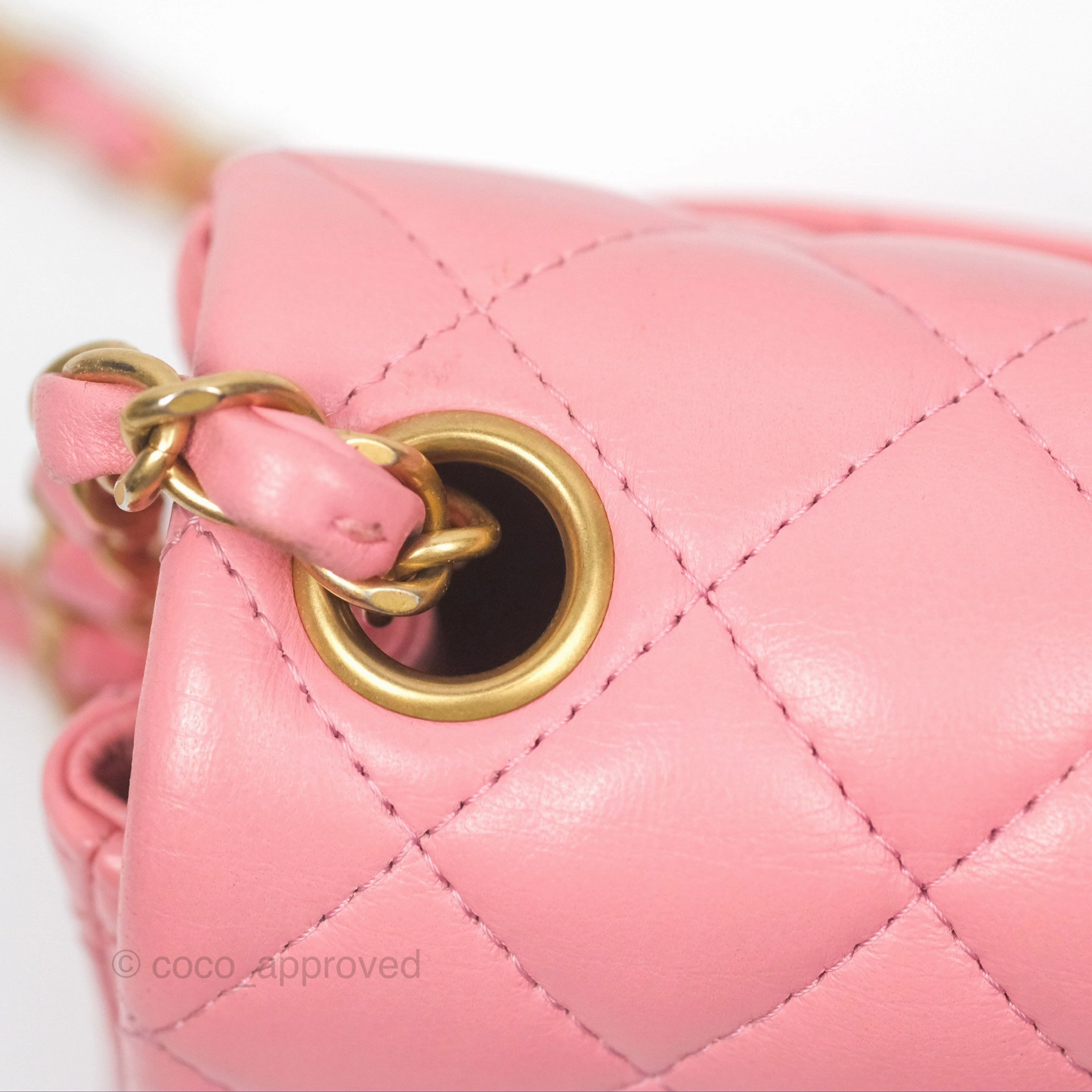 Chanel Mini Square Pink Lambskin Aged Gold Hardware