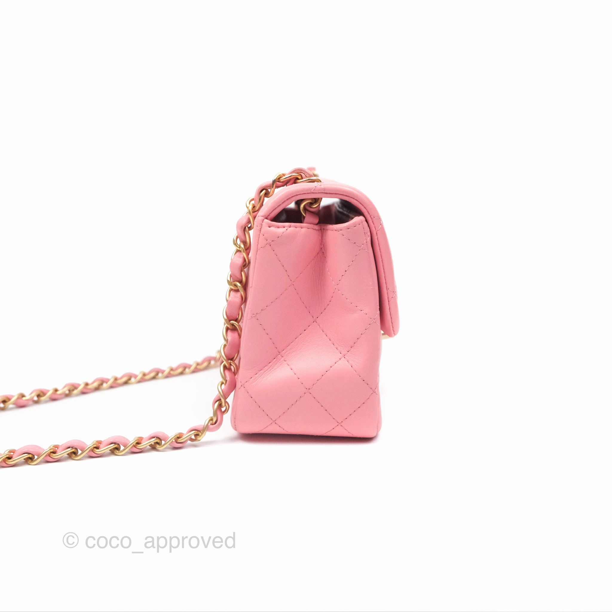 Chanel Mini Square Pink Lambskin Aged Gold Hardware