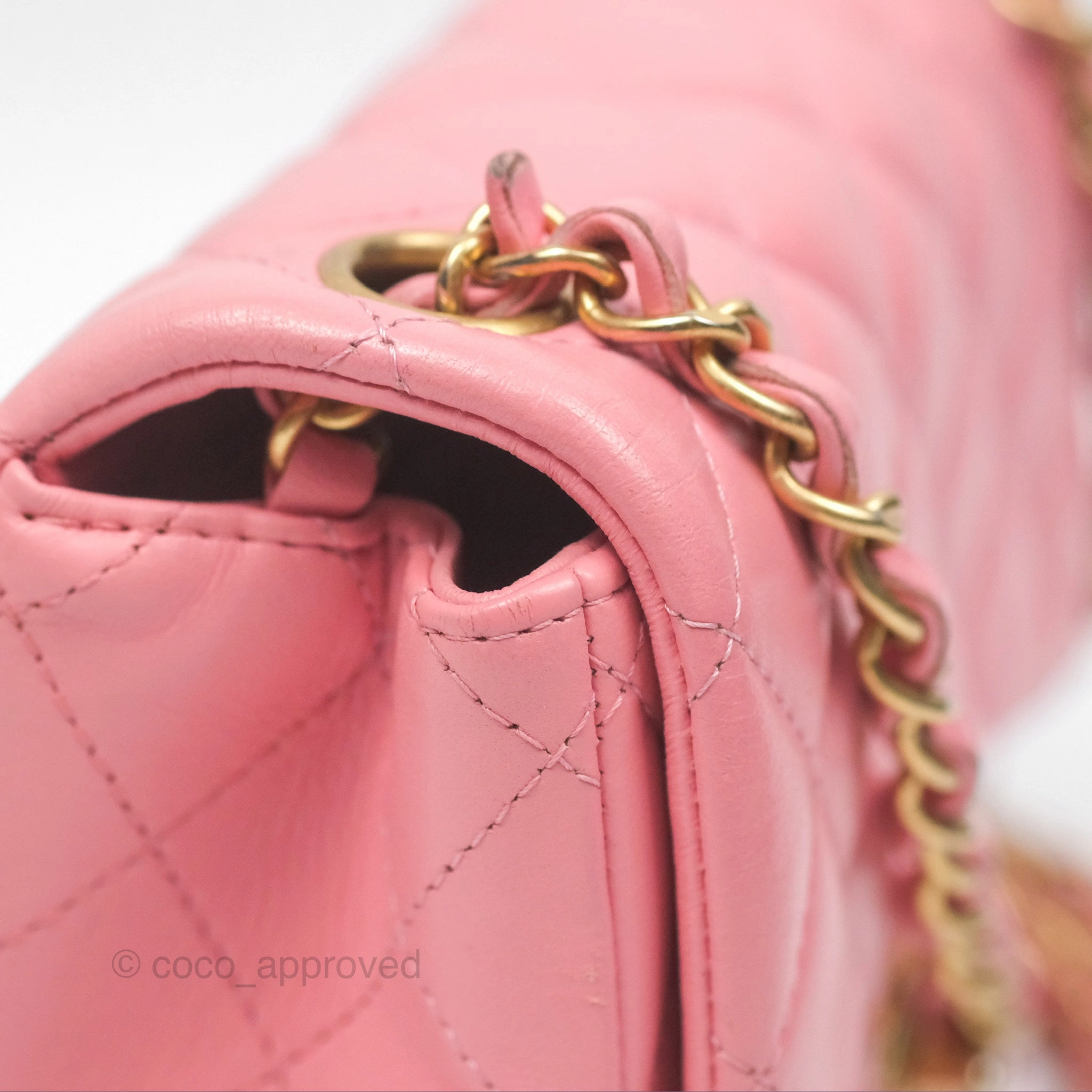 Chanel Mini Square Pink Lambskin Aged Gold Hardware