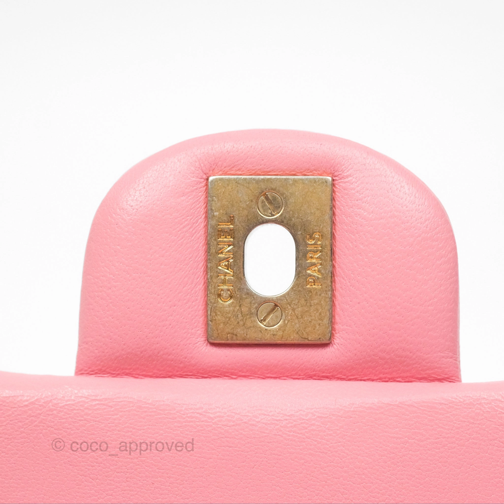 Chanel Mini Square Pink Lambskin Aged Gold Hardware