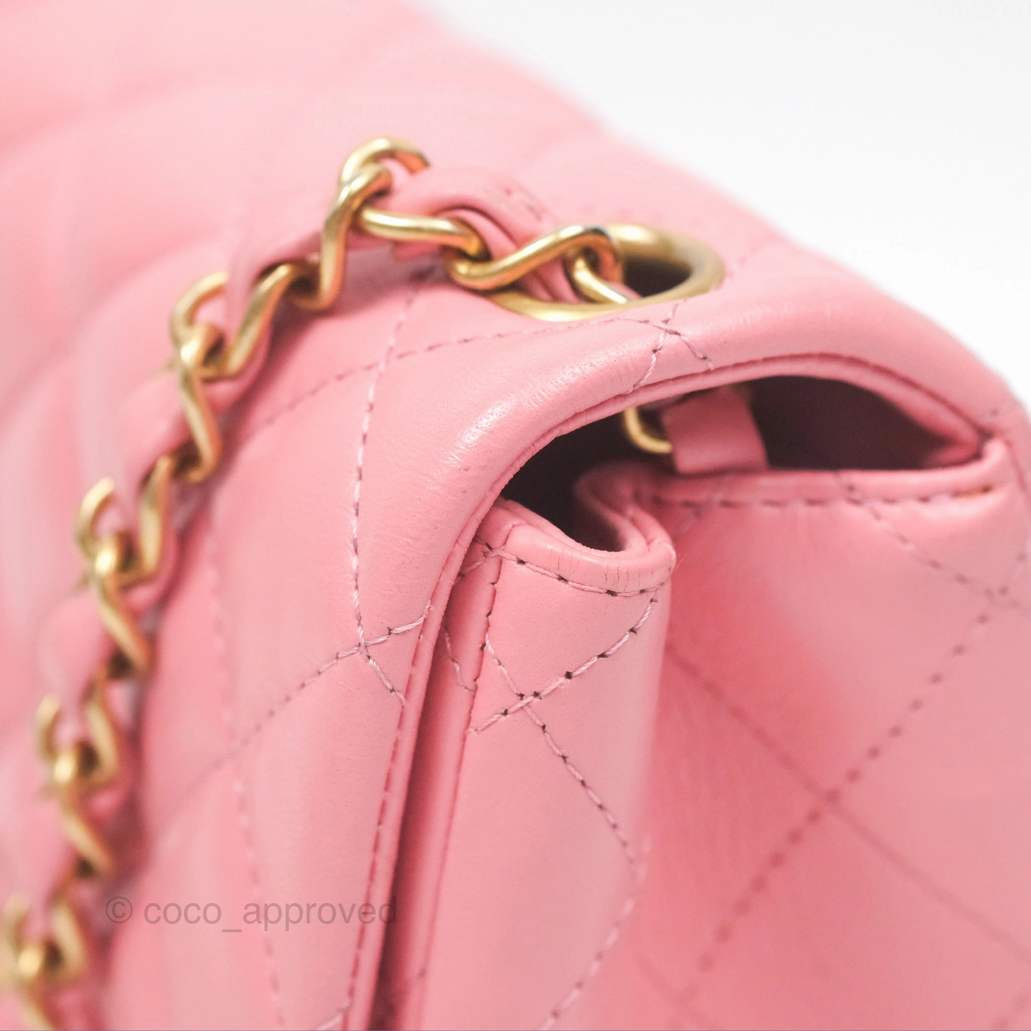 Chanel Mini Square Pink Lambskin Aged Gold Hardware
