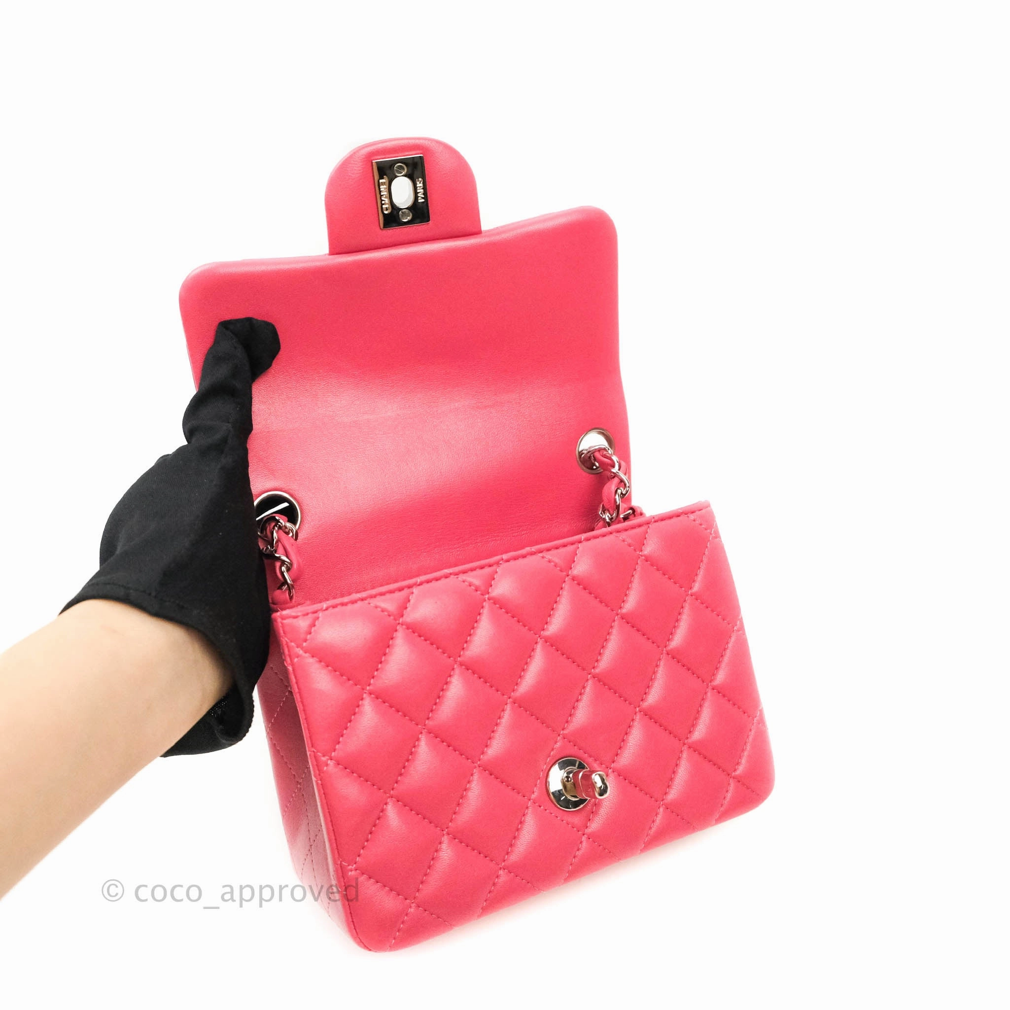 Chanel Mini Square Pink Lambskin Silver Hardware