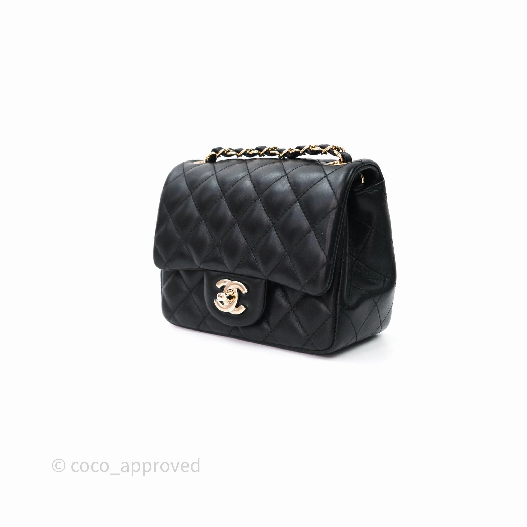 Chanel Mini Square Quilted Black Lambskin Gold Hardware
