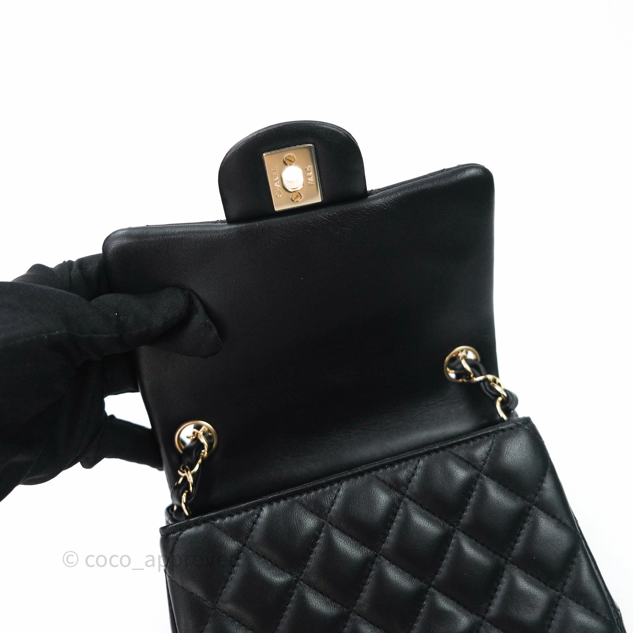Chanel Mini Square Quilted Black Lambskin Gold Hardware