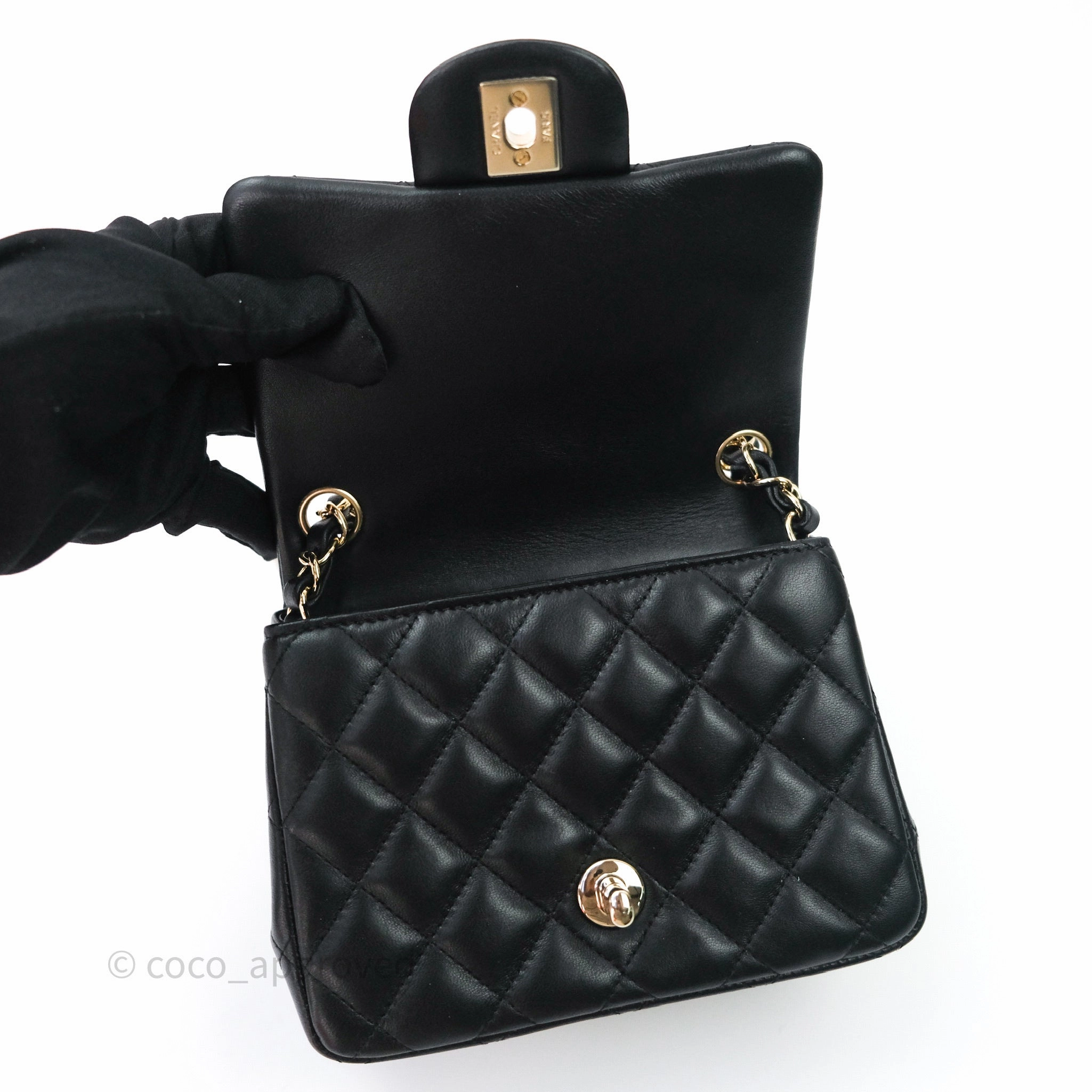 Chanel Mini Square Quilted Black Lambskin Gold Hardware