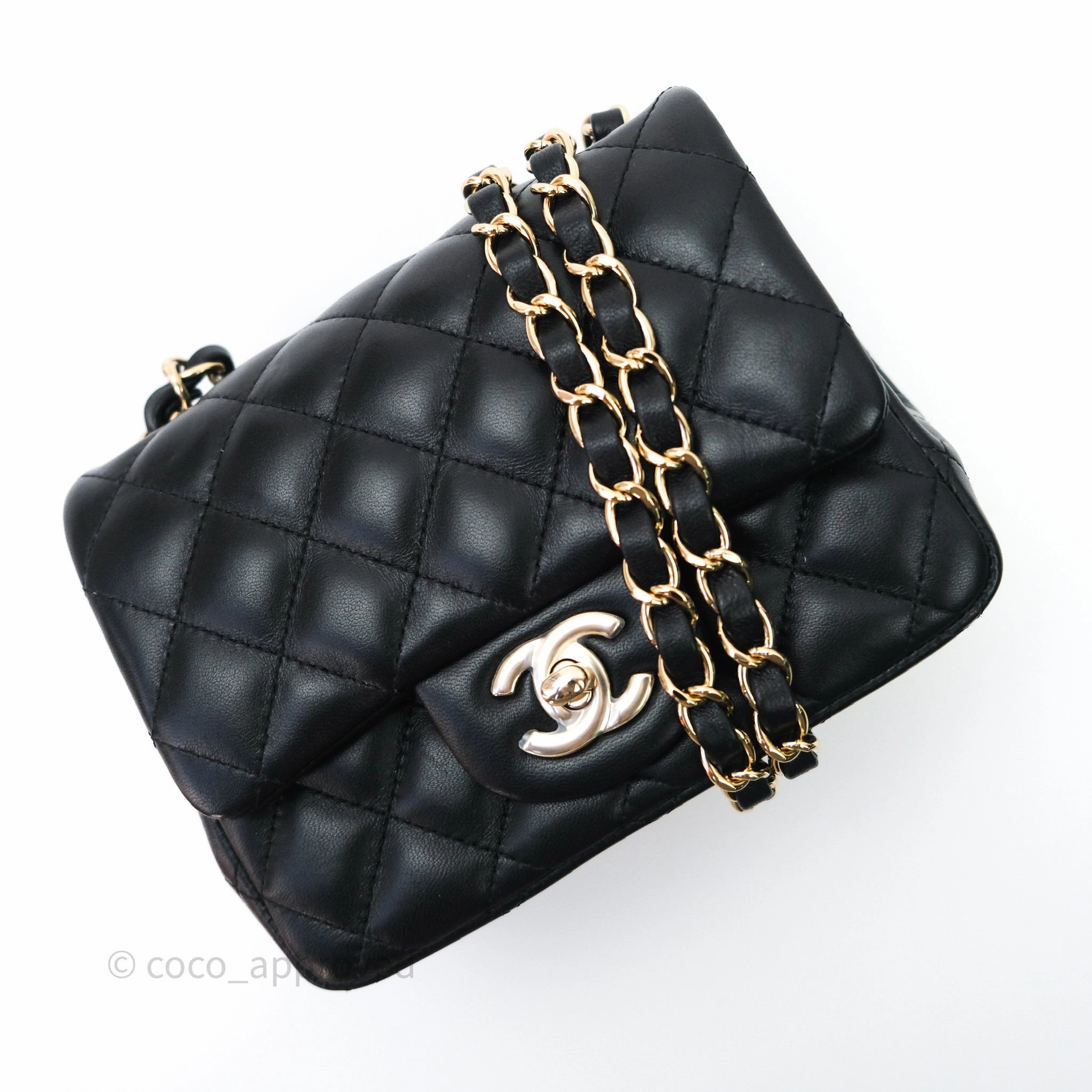 Chanel Mini Square Quilted Black Lambskin Gold Hardware