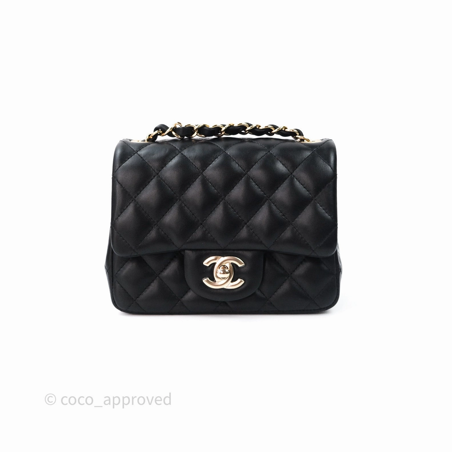 Chanel Mini Square Quilted Black Lambskin Gold Hardware