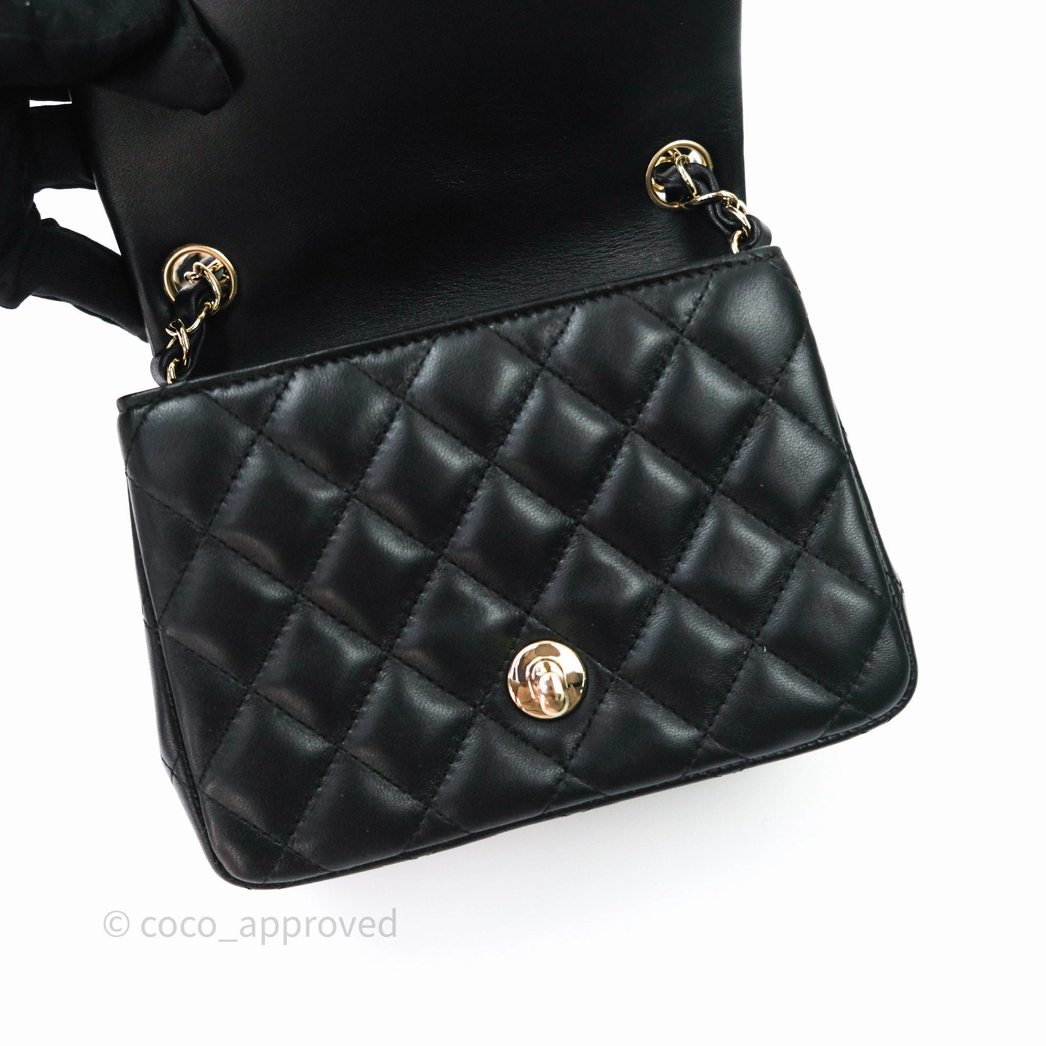Chanel Mini Square Quilted Black Lambskin Gold Hardware