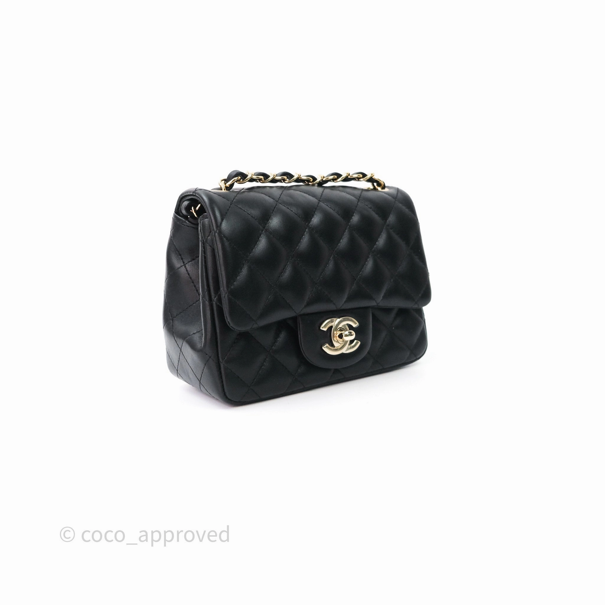 Chanel Mini Square Quilted Black Lambskin Gold Hardware