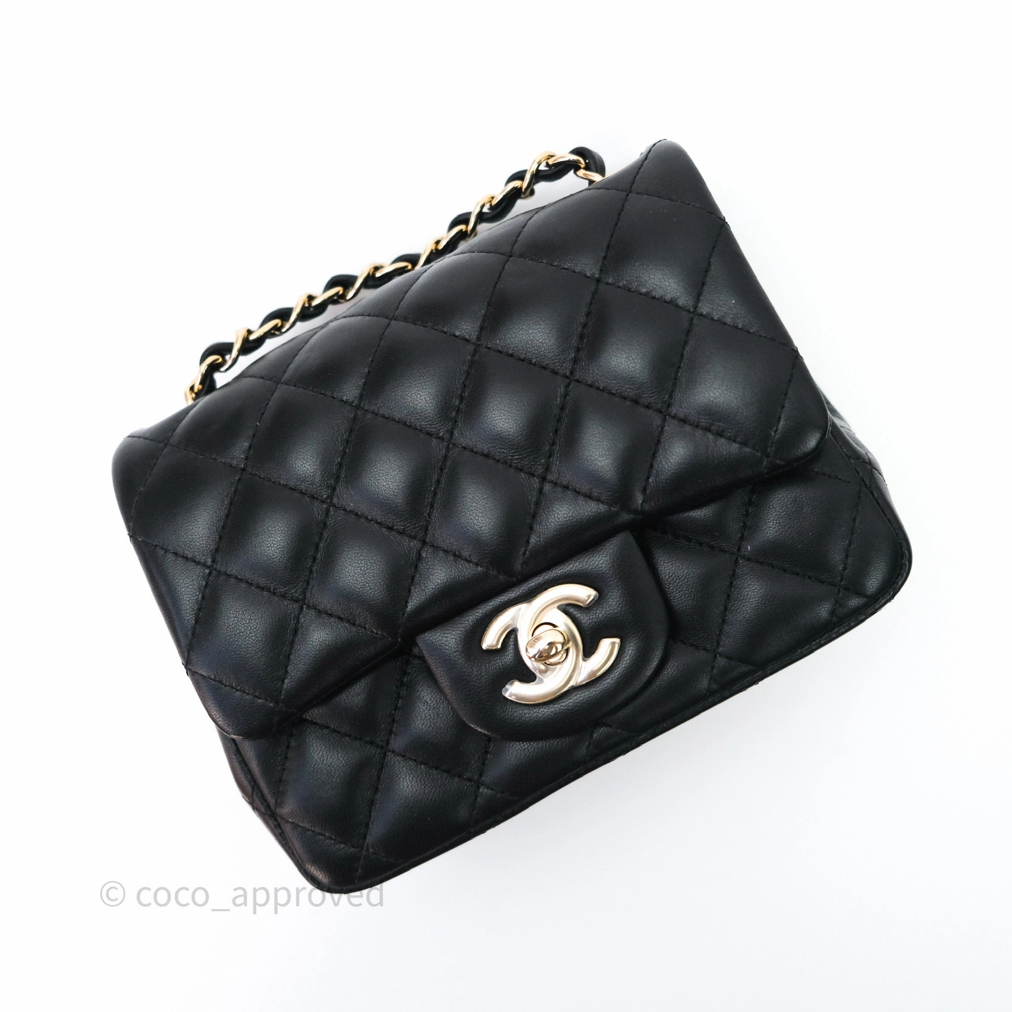 Chanel Mini Square Quilted Black Lambskin Gold Hardware
