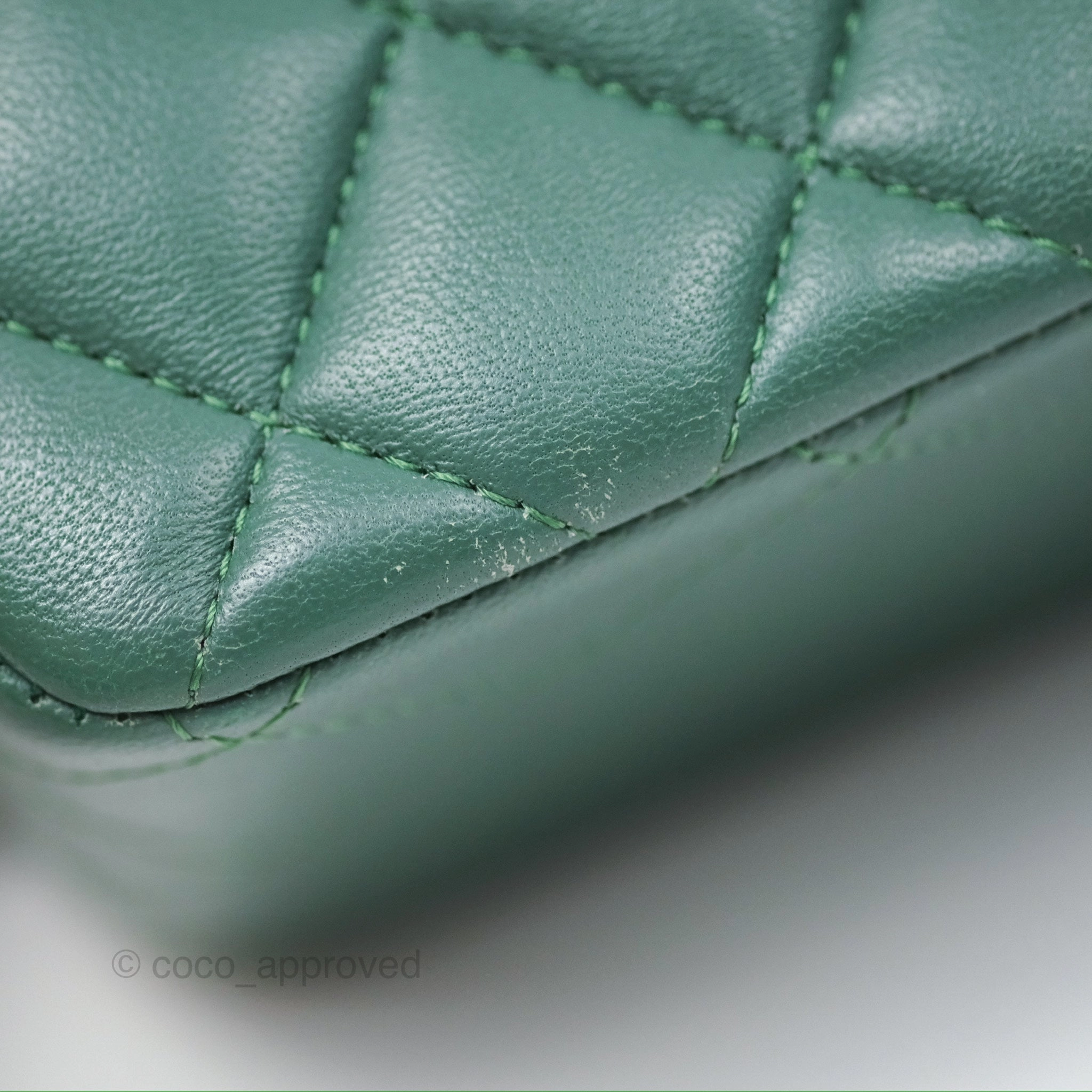 Chanel Mini Square Quilted Green Lambskin Silver Hardware