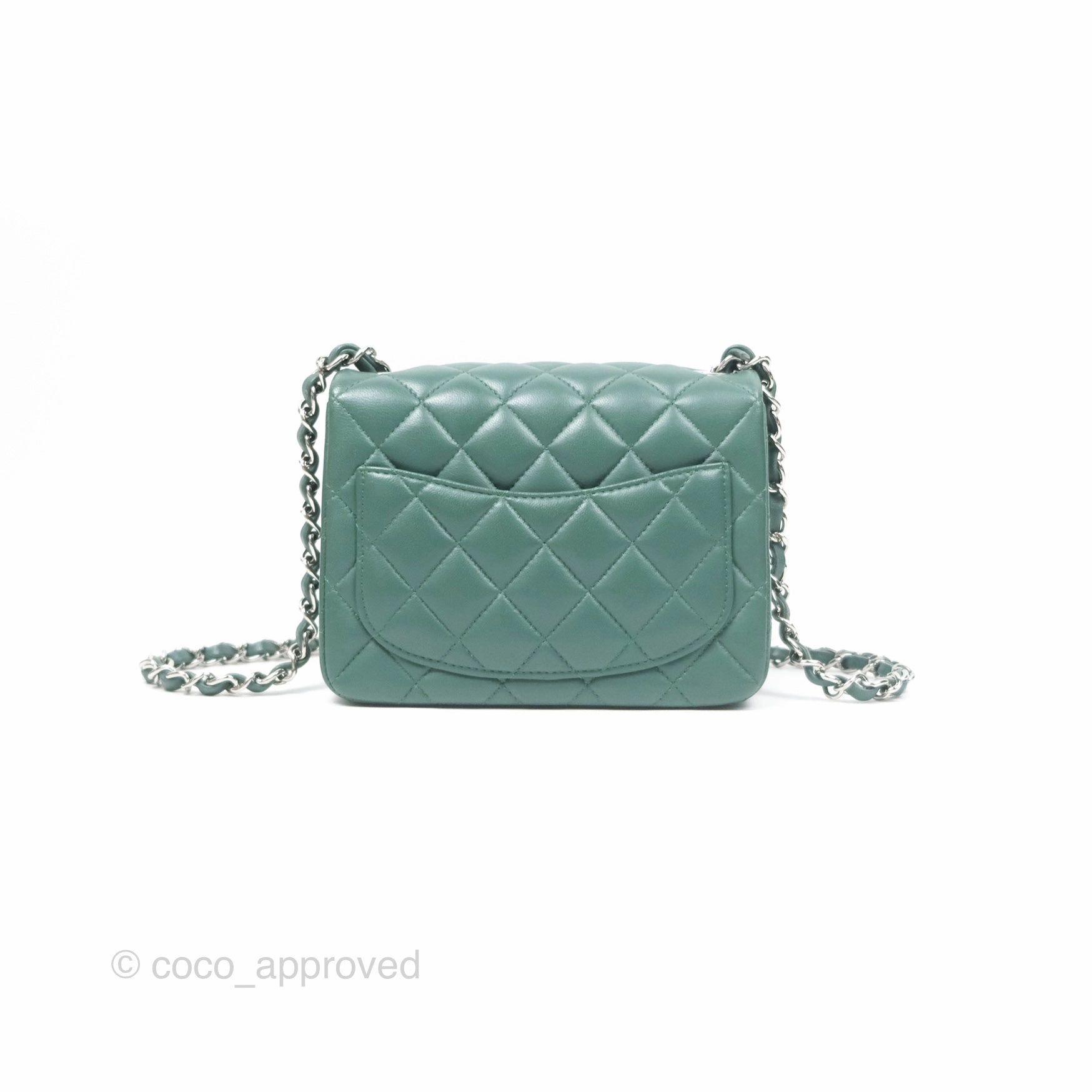 Chanel Mini Square Quilted Green Lambskin Silver Hardware