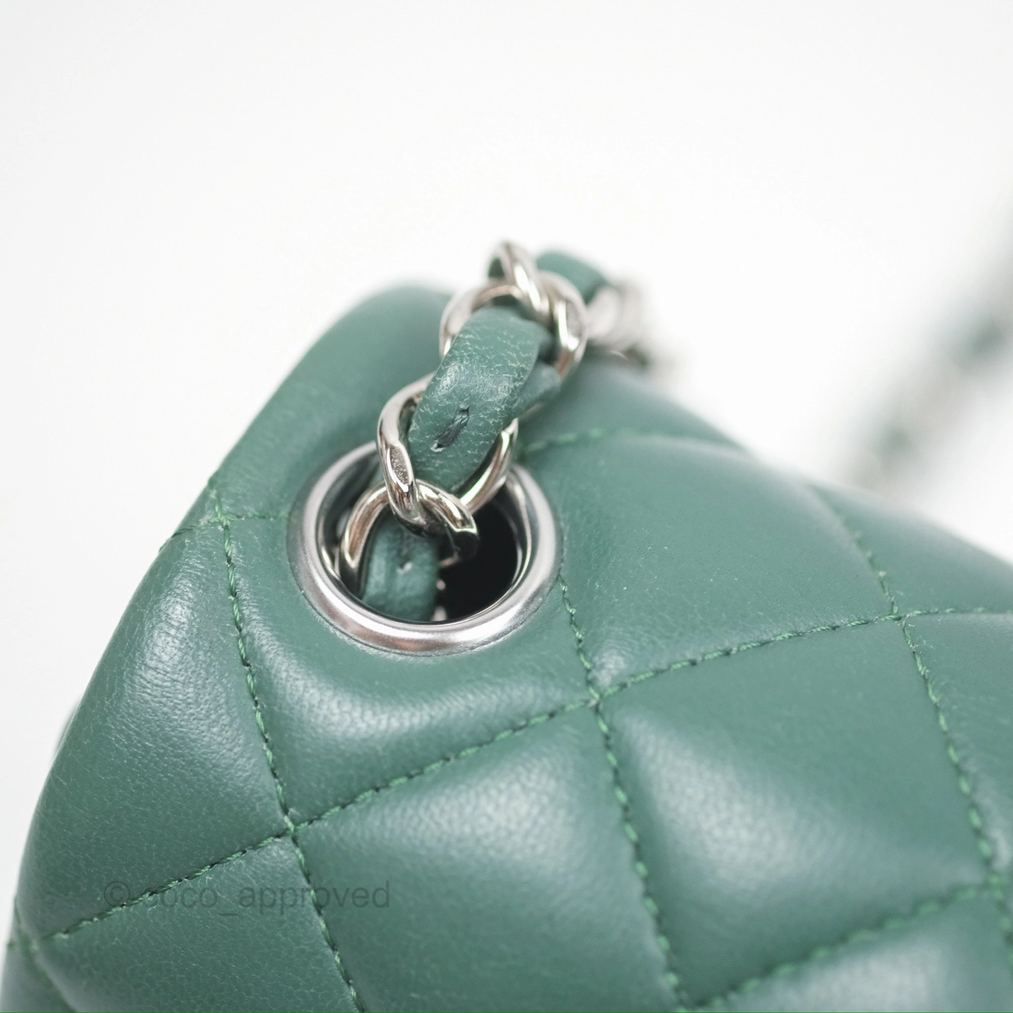 Chanel Mini Square Quilted Green Lambskin Silver Hardware