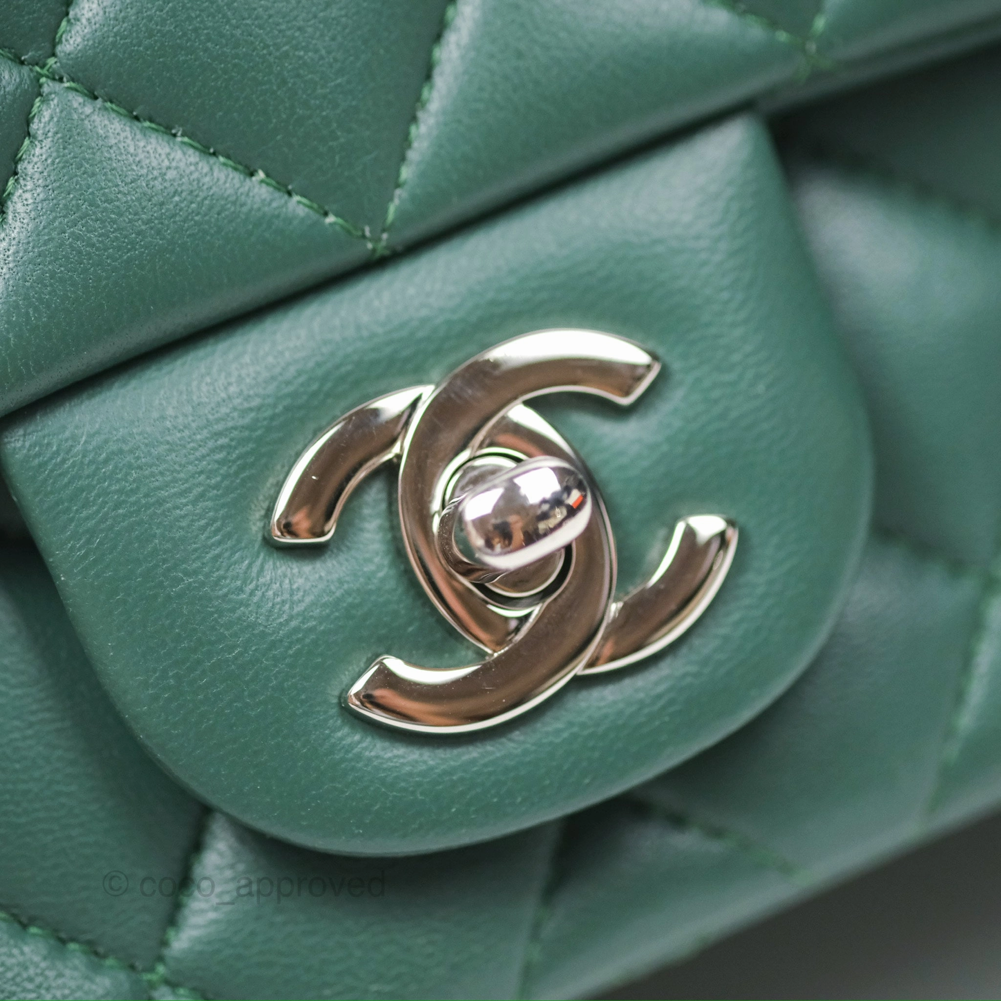 Chanel Mini Square Quilted Green Lambskin Silver Hardware