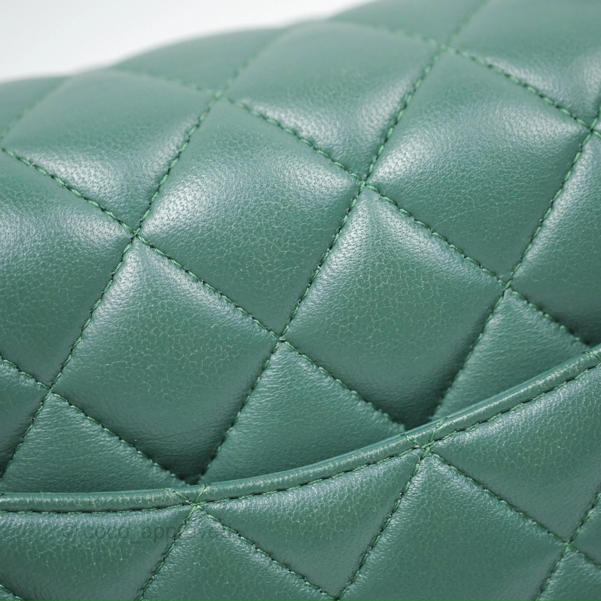 Chanel Mini Square Quilted Green Lambskin Silver Hardware