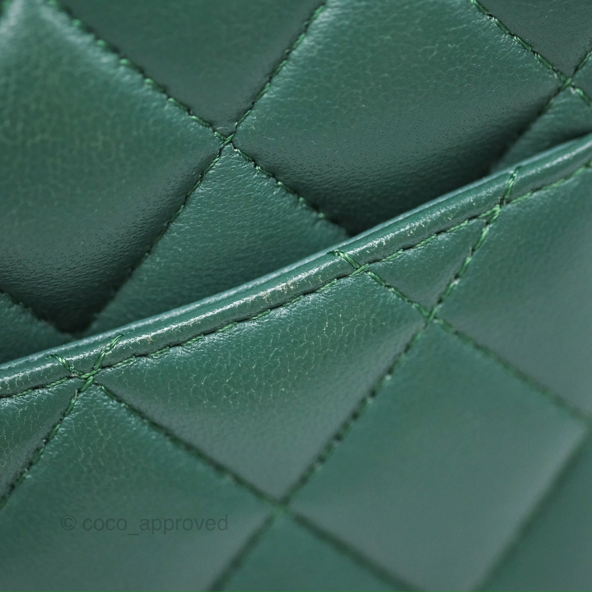 Chanel Mini Square Quilted Green Lambskin Silver Hardware