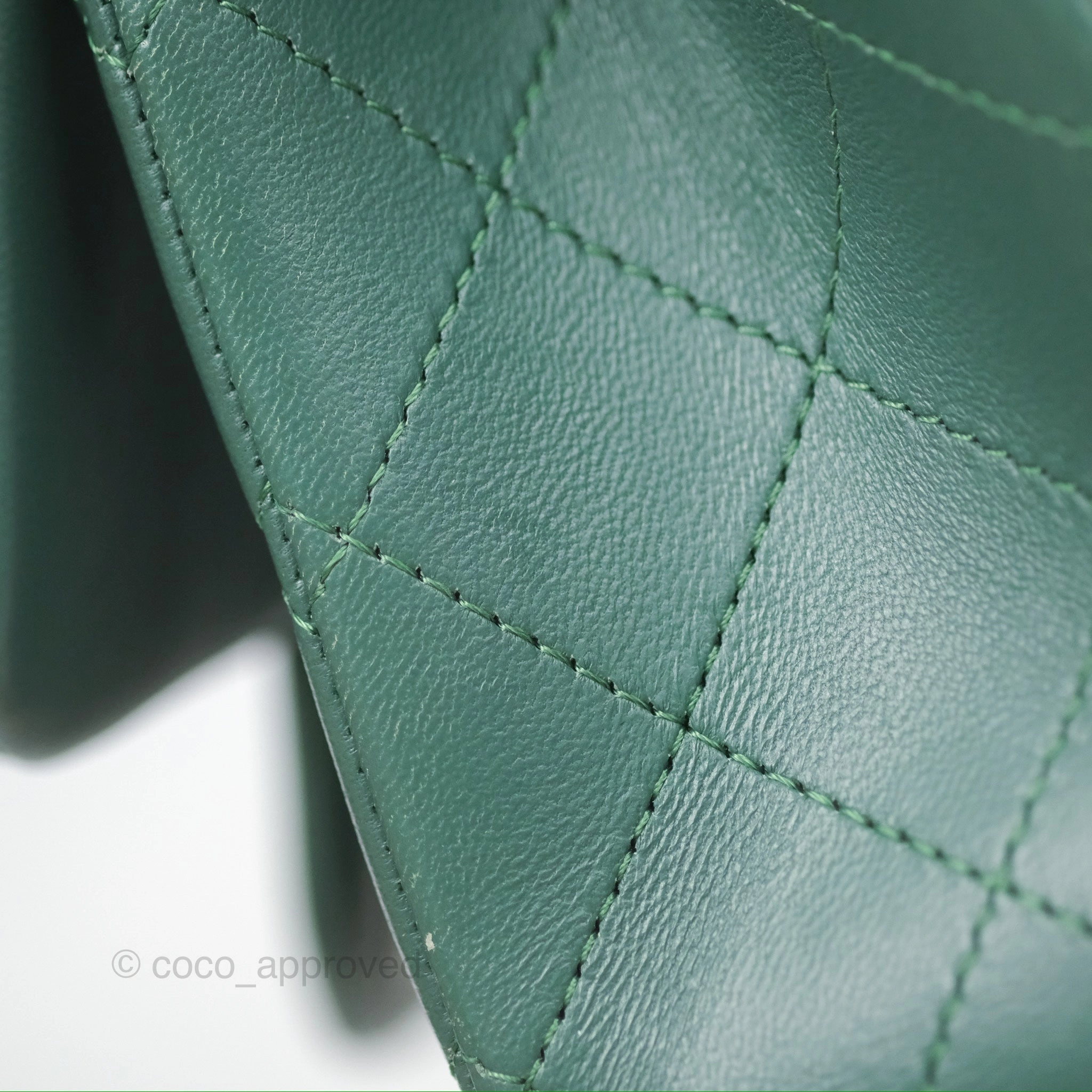 Chanel Mini Square Quilted Green Lambskin Silver Hardware