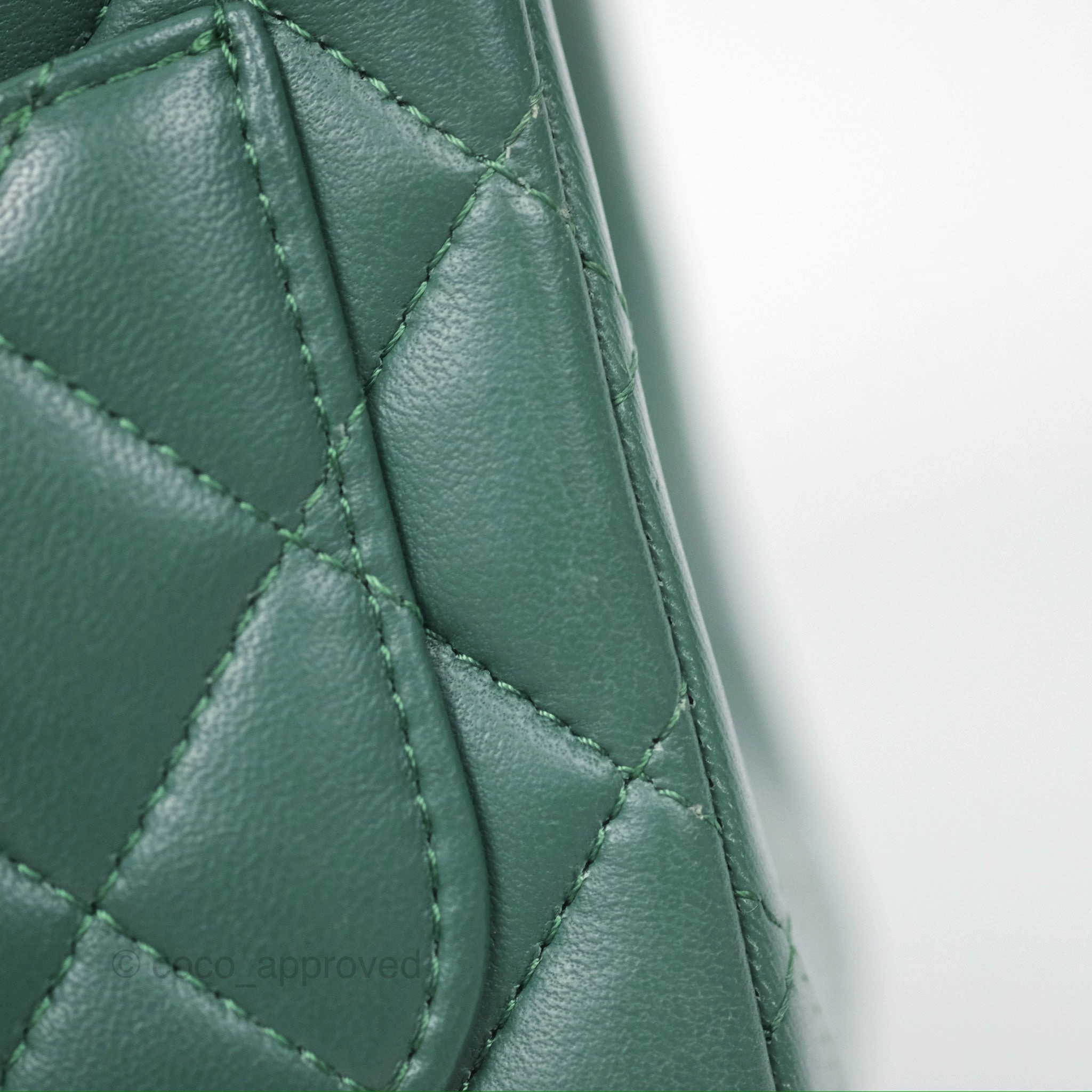 Chanel Mini Square Quilted Green Lambskin Silver Hardware