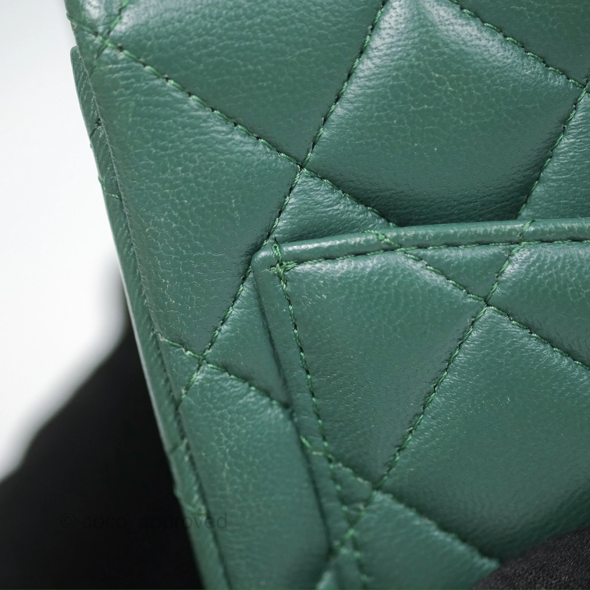 Chanel Mini Square Quilted Green Lambskin Silver Hardware