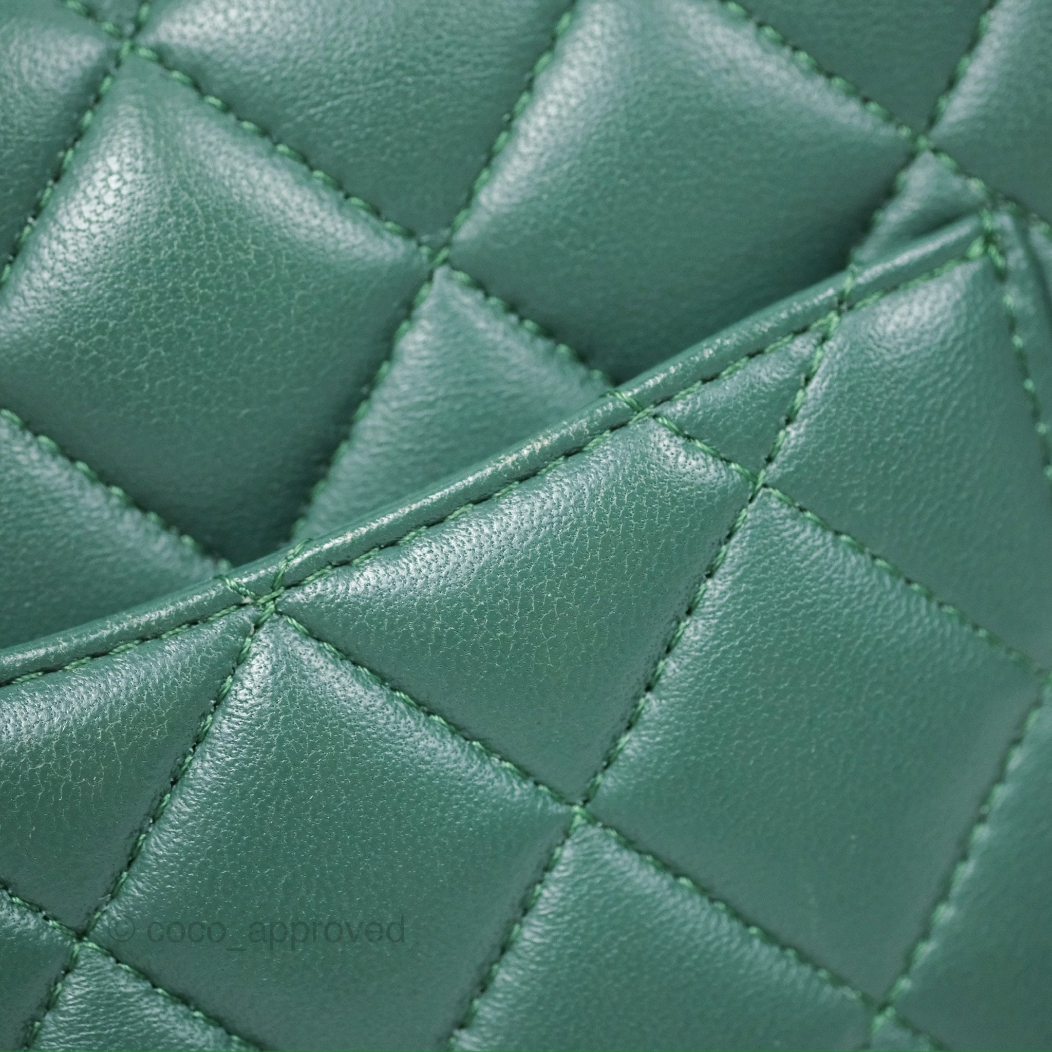 Chanel Mini Square Quilted Green Lambskin Silver Hardware