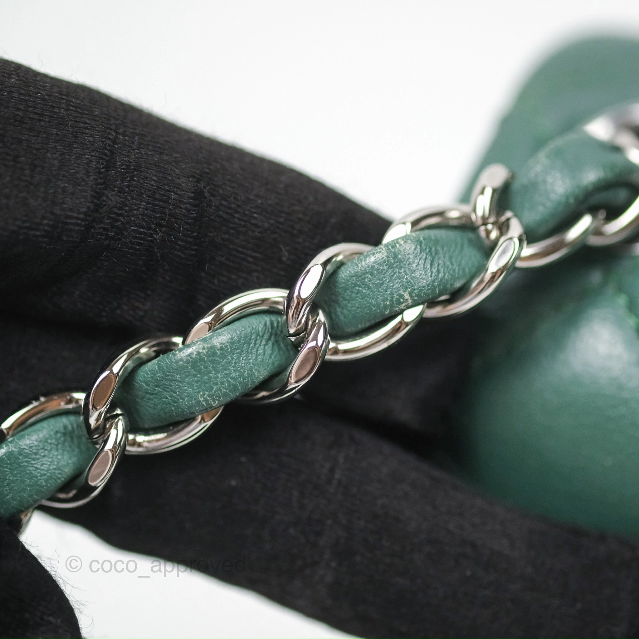 Chanel Mini Square Quilted Green Lambskin Silver Hardware