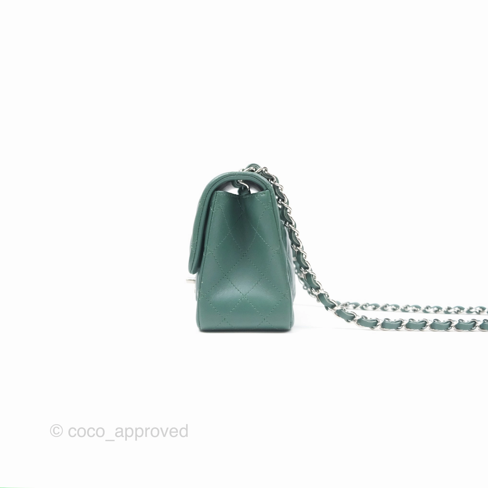 Chanel Mini Square Quilted Green Lambskin Silver Hardware