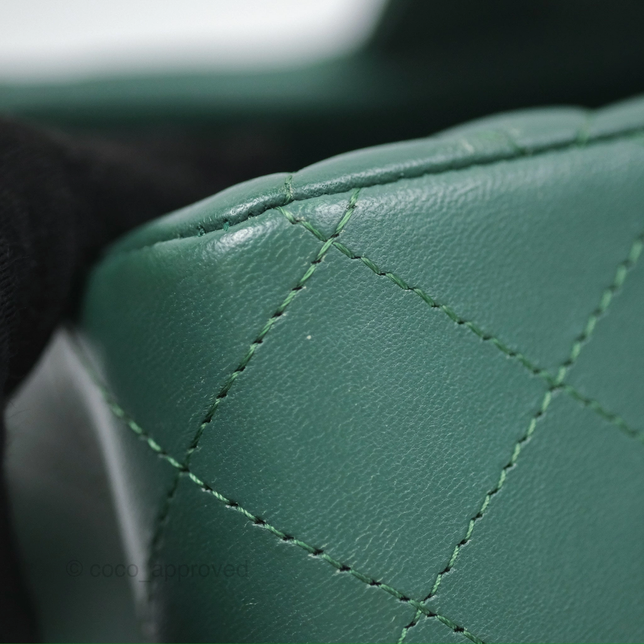 Chanel Mini Square Quilted Green Lambskin Silver Hardware