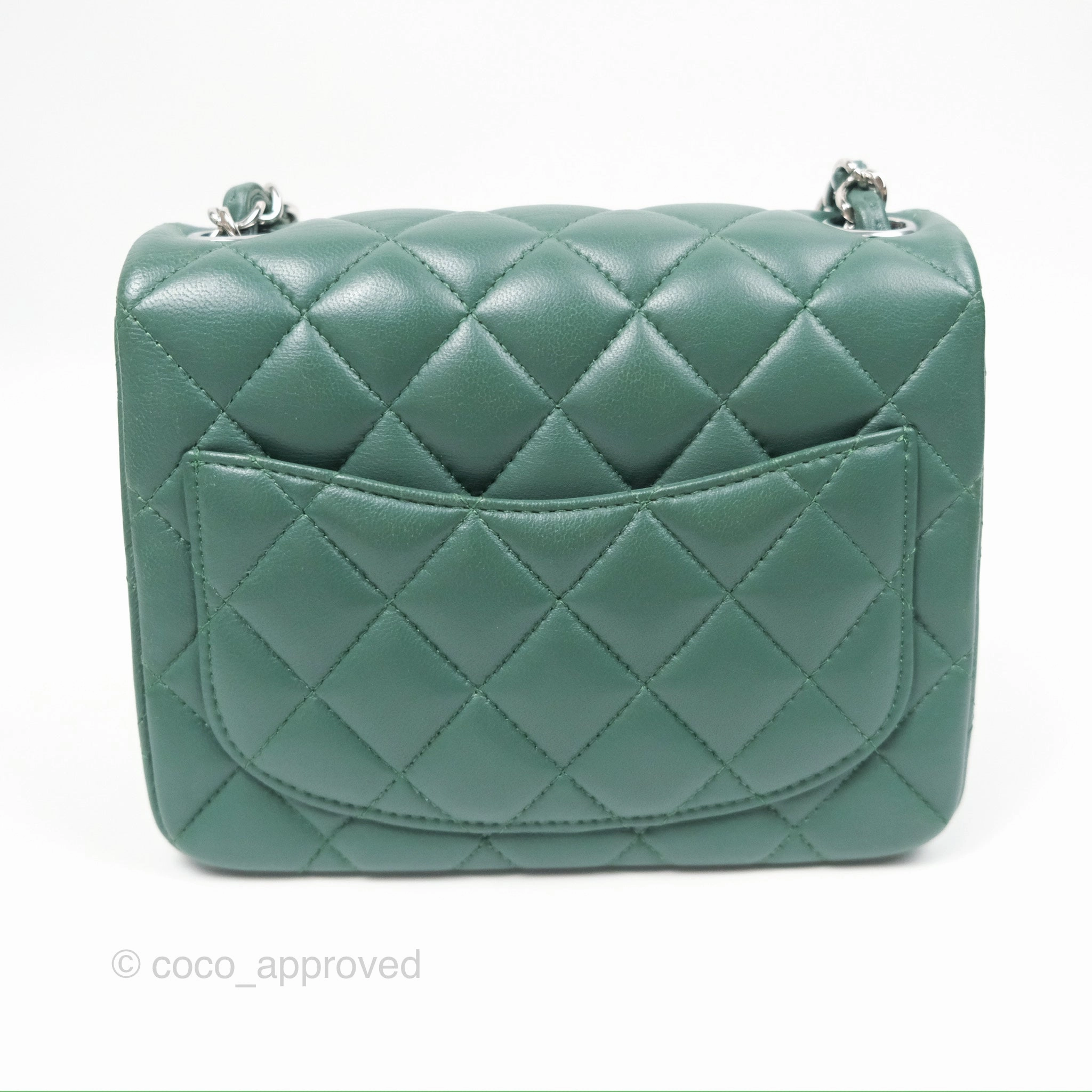Chanel Mini Square Quilted Green Lambskin Silver Hardware