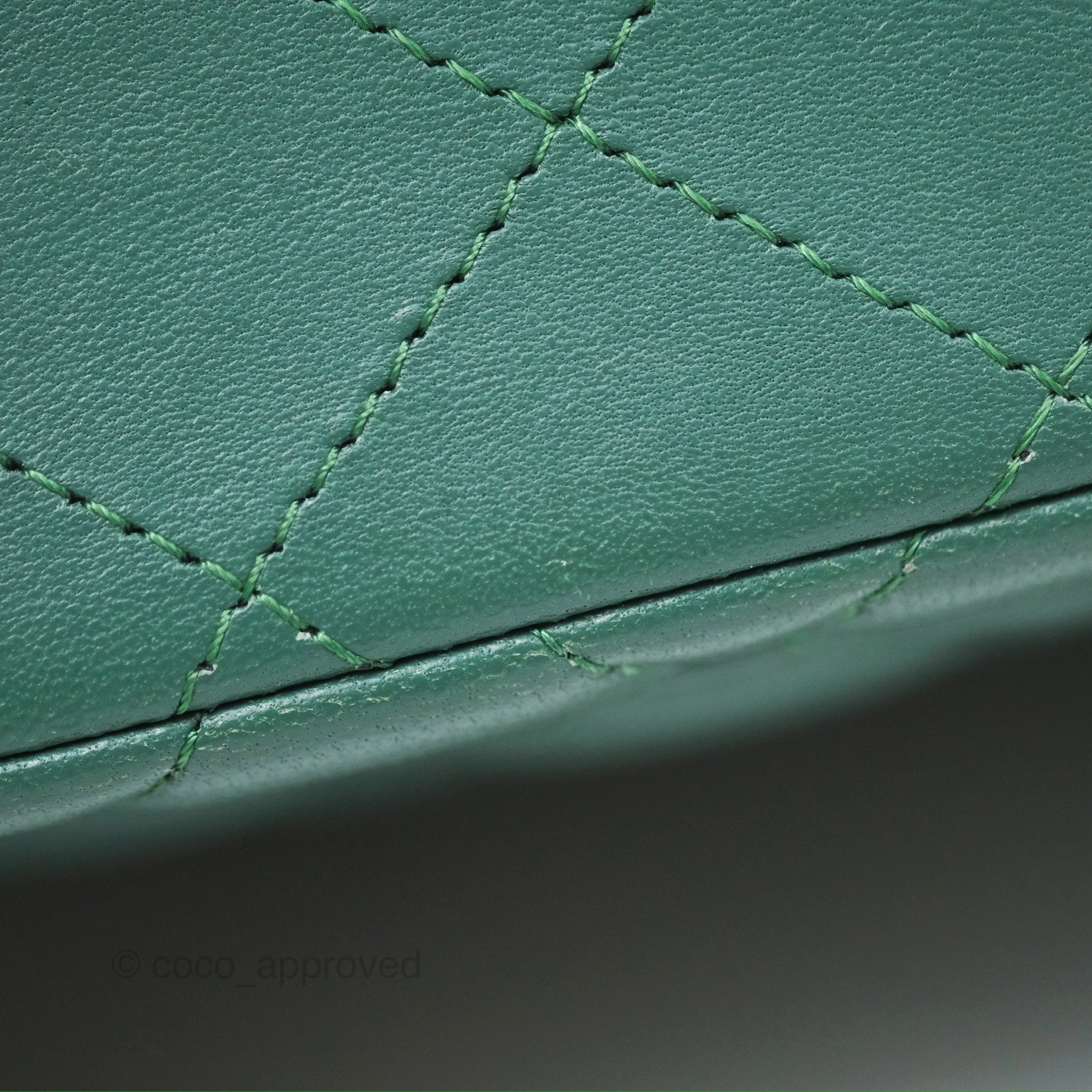 Chanel Mini Square Quilted Green Lambskin Silver Hardware