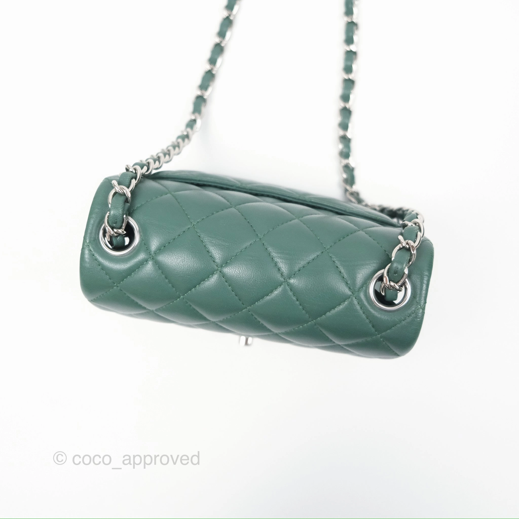Chanel Mini Square Quilted Green Lambskin Silver Hardware