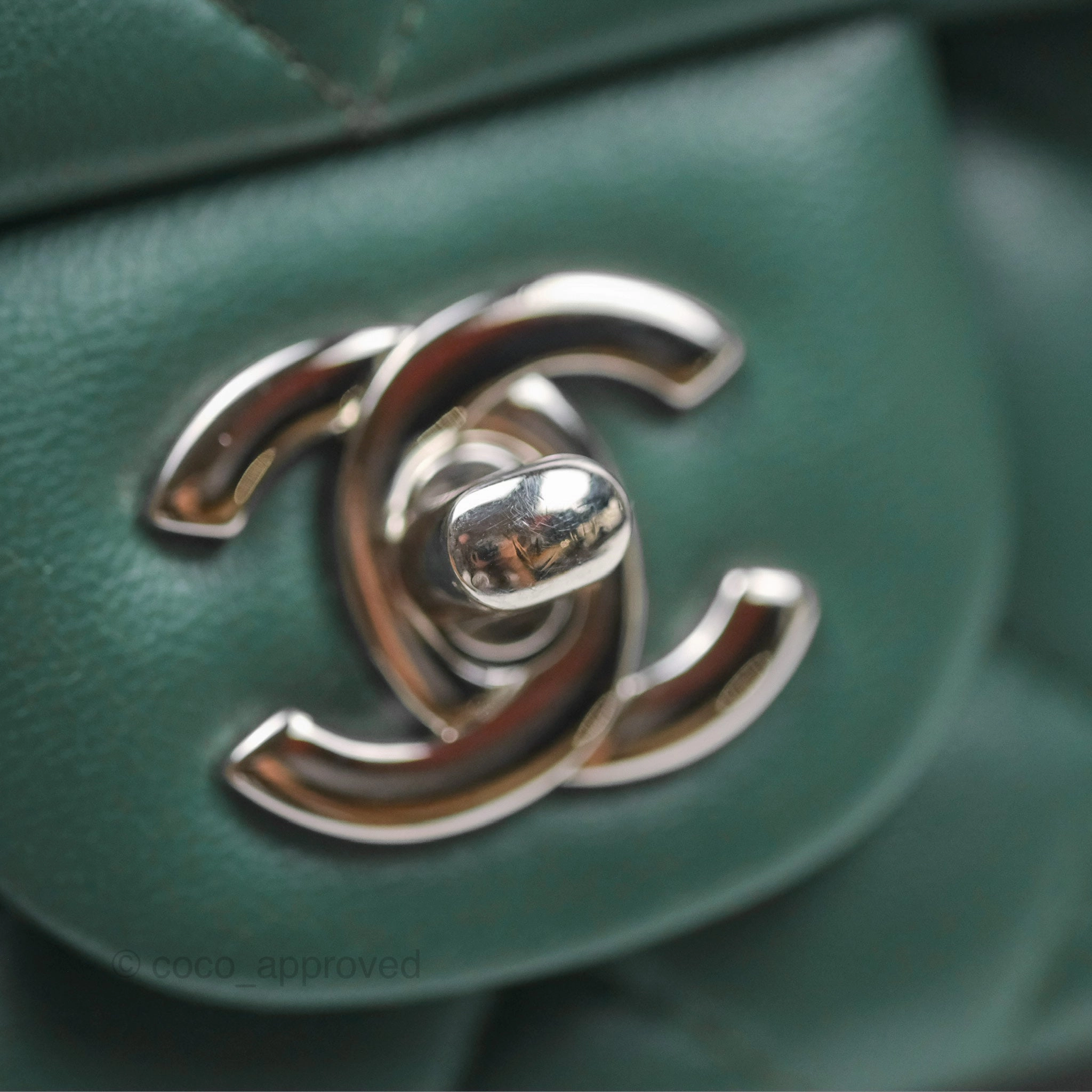 Chanel Mini Square Quilted Green Lambskin Silver Hardware