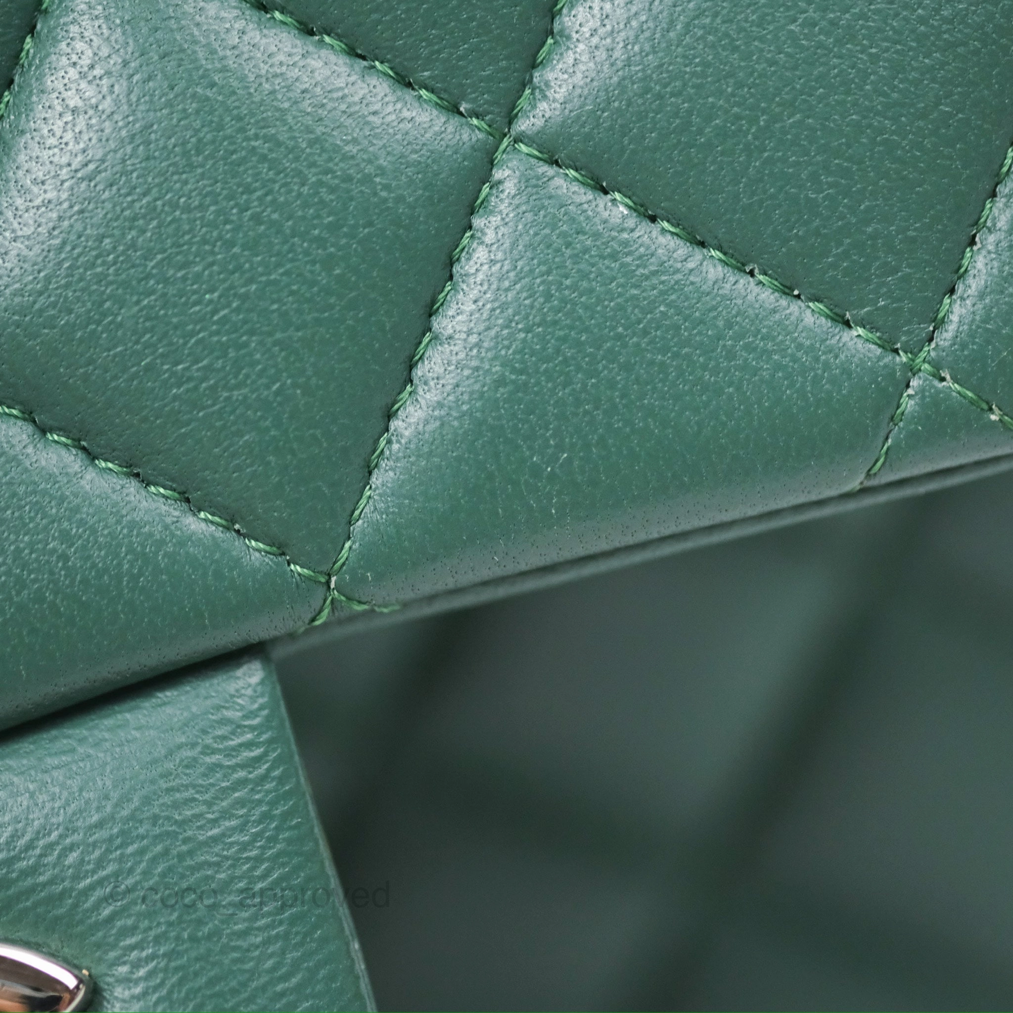 Chanel Mini Square Quilted Green Lambskin Silver Hardware