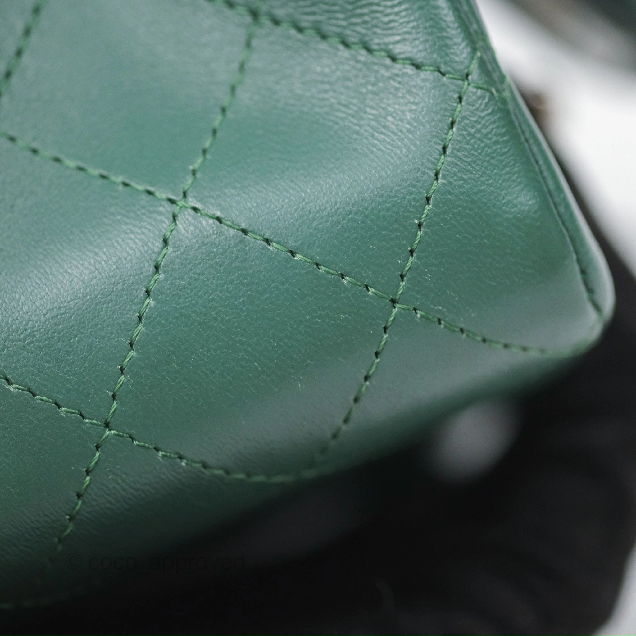 Chanel Mini Square Quilted Green Lambskin Silver Hardware