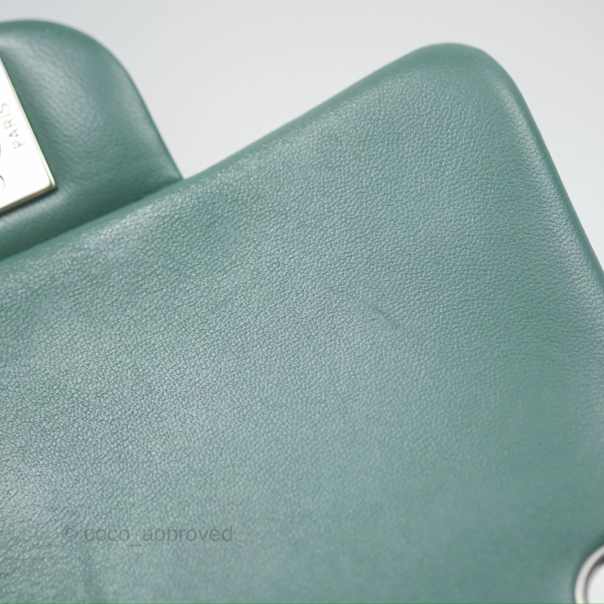 Chanel Mini Square Quilted Green Lambskin Silver Hardware